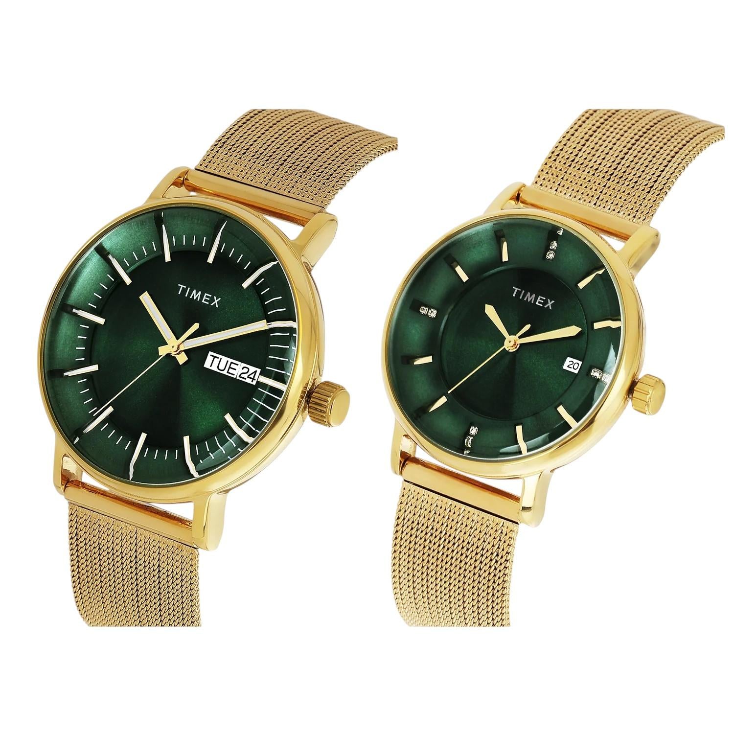 Timex Fashion Couple Quartz Green Dial Analog Stainless Steel Watch TW00PR324 - view 2