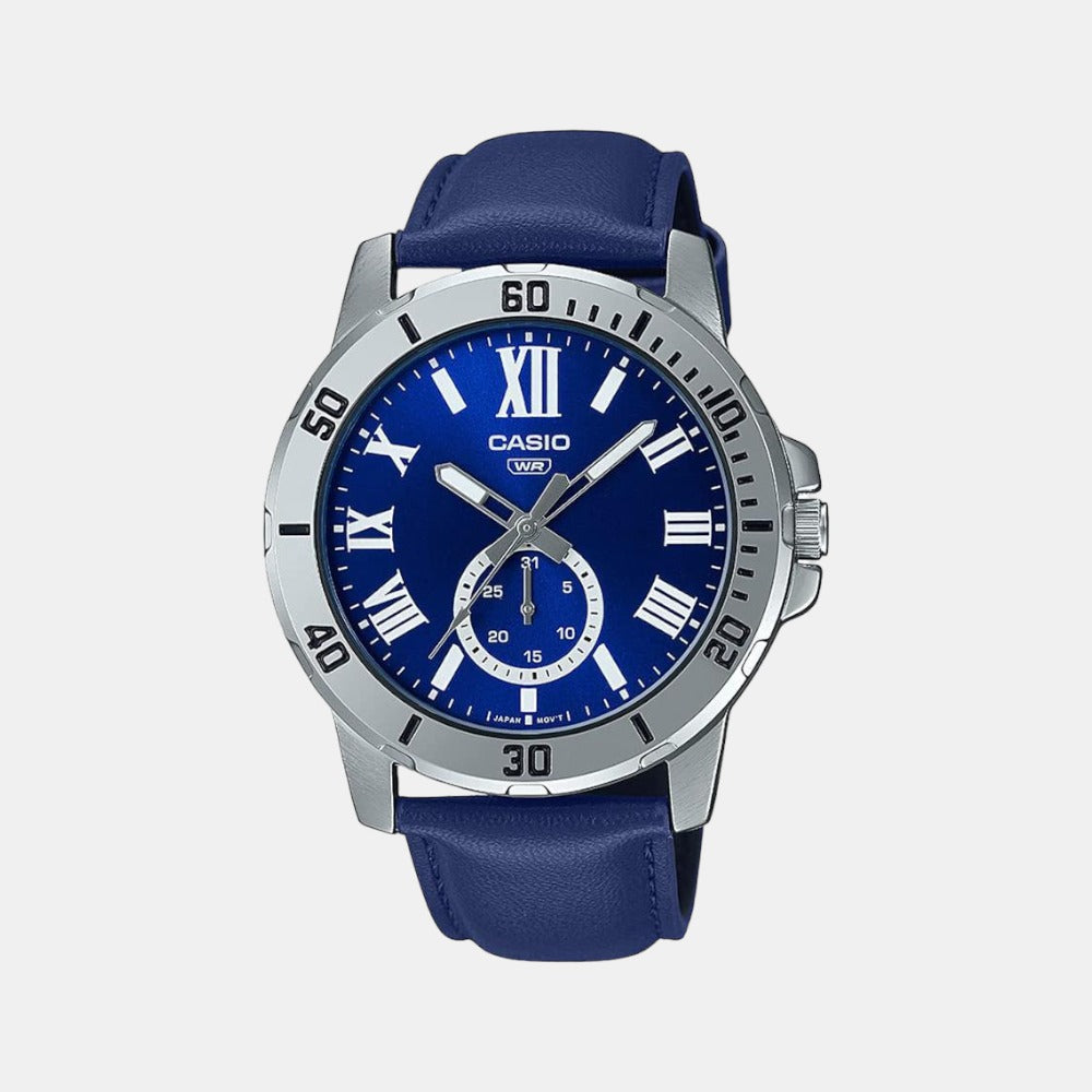 Casio Enticer Men Quartz Blue Dial Chronograph Leather Watch A2073