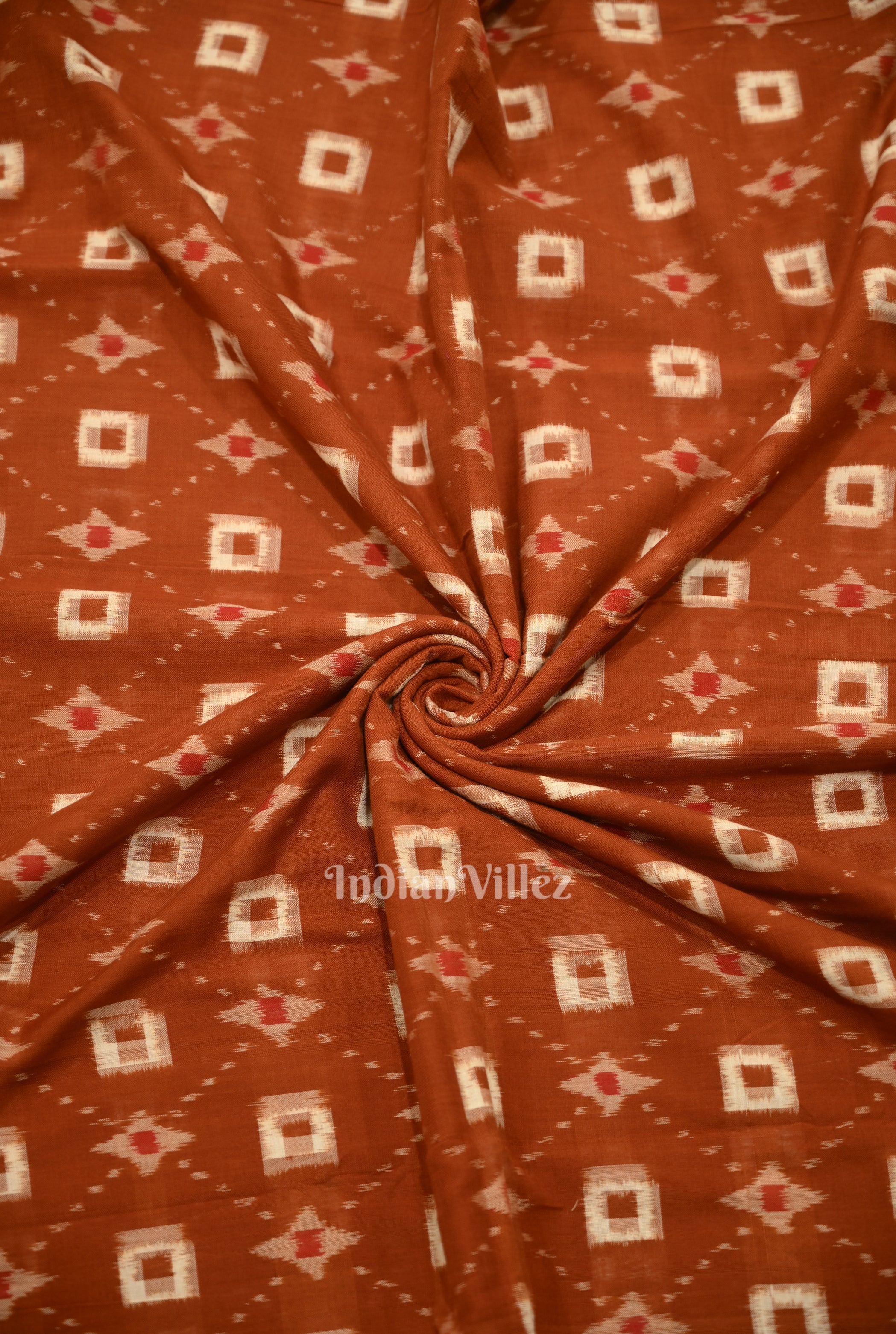 IndianVillèz Brown Pasapali Sambalpuri Ikat Cotton Fabric