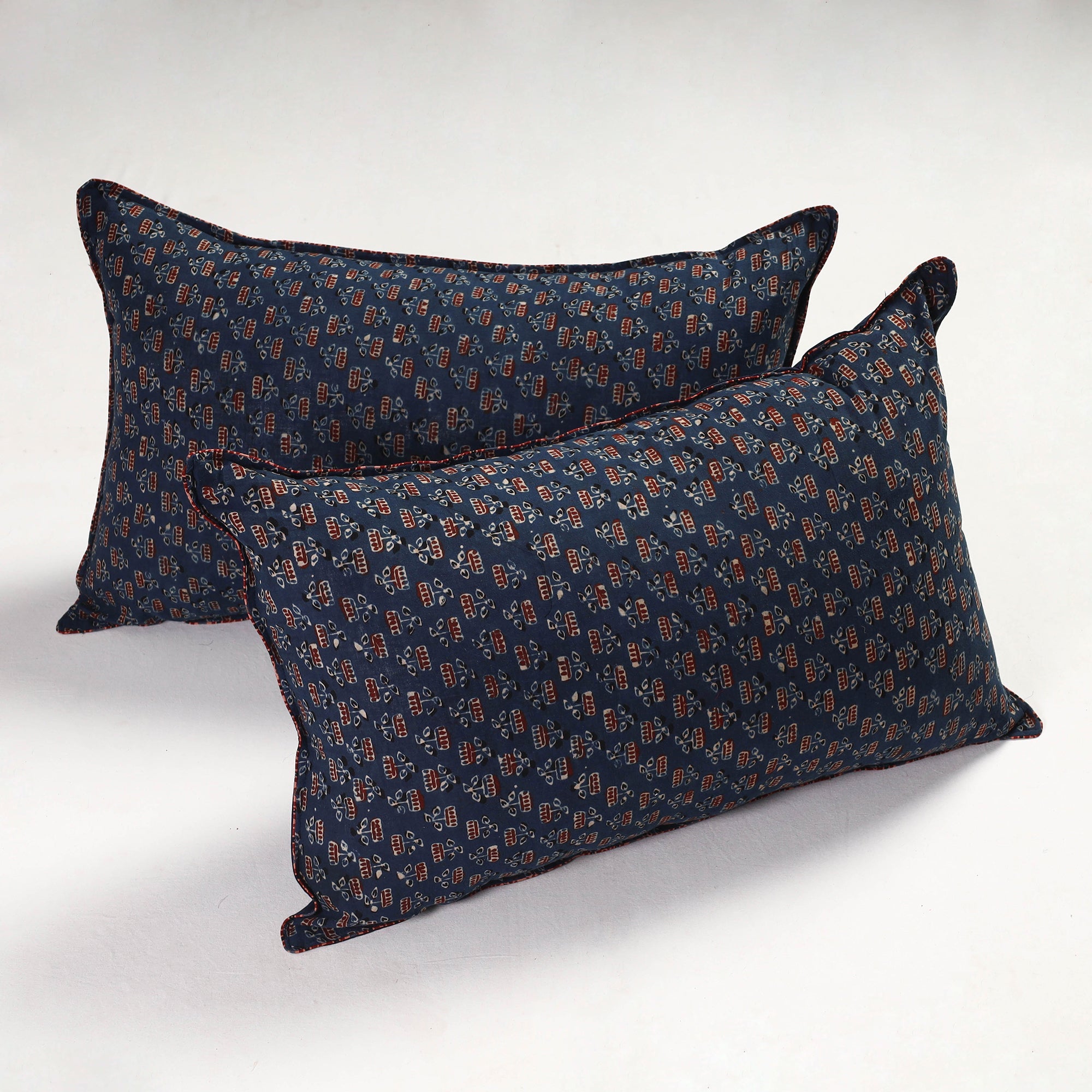 KACHCHH JI CHHAAP Set of 2 - Ajrakh Block Printed Cotton Pillow Covers (26 x 17 in)