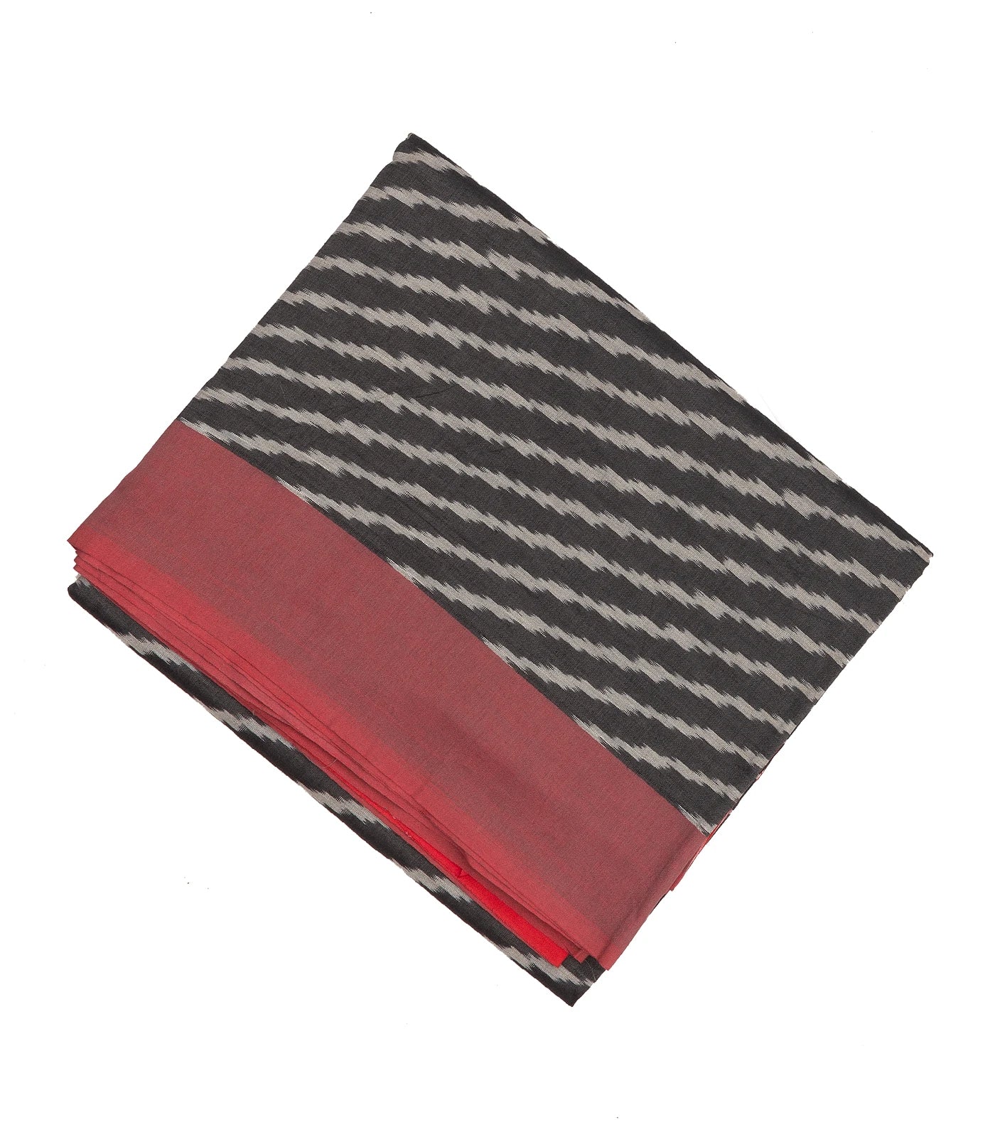 RmKV Dark Grey Handwoven Orissa Cotton Saree With Tie & Dye Stripes