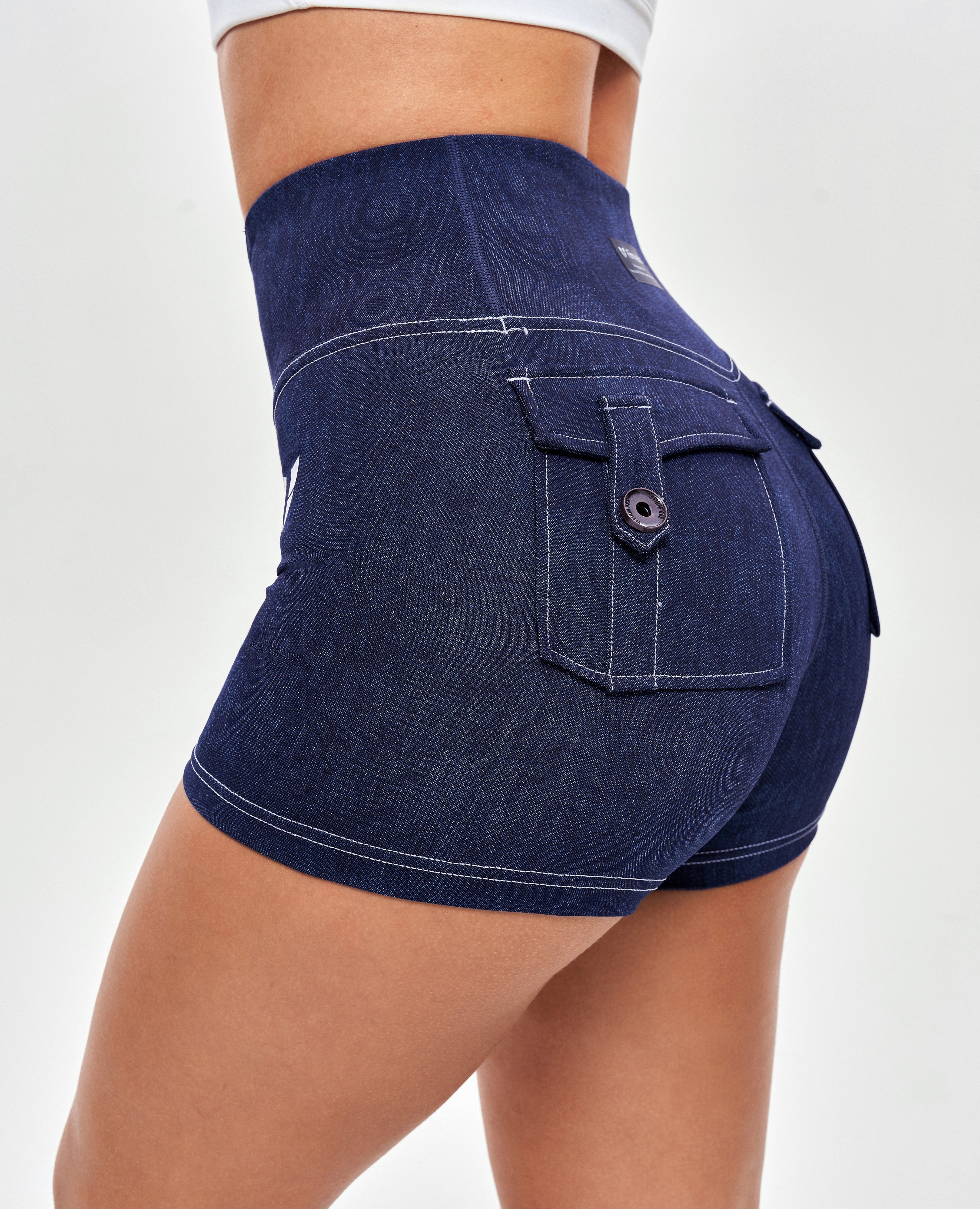 FIRM ABS High Waist Cargo Shorts - Denim Blue - view 6