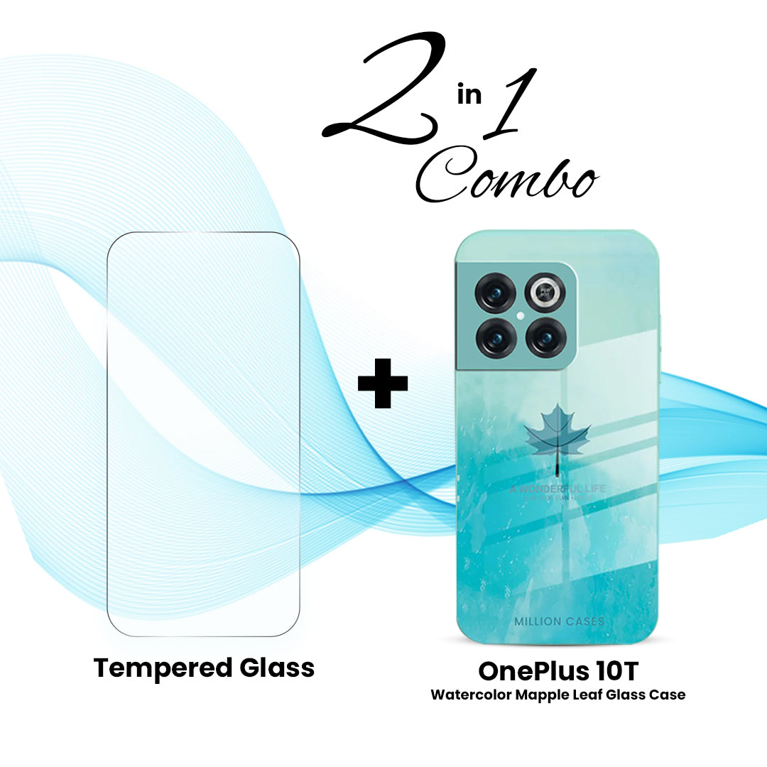 OnePlus (2 in 1 Combo) - Watercolor Mapple Leaf Glass Case + Tempered Glass - view 4