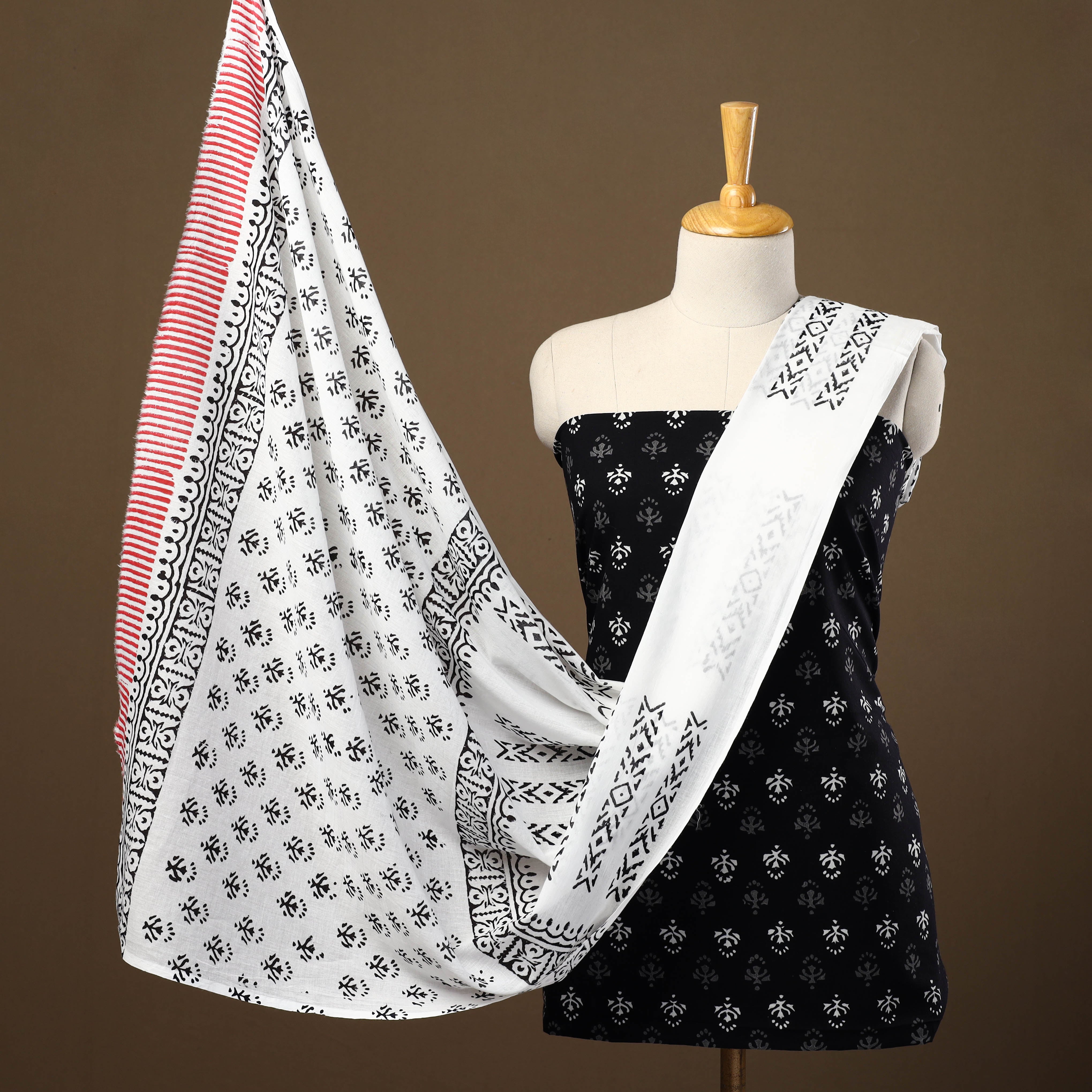 ARTISAN HAND BLOCK PRINTS Black - 3pc Sanganeri Block Print Cotton Dress Material 35