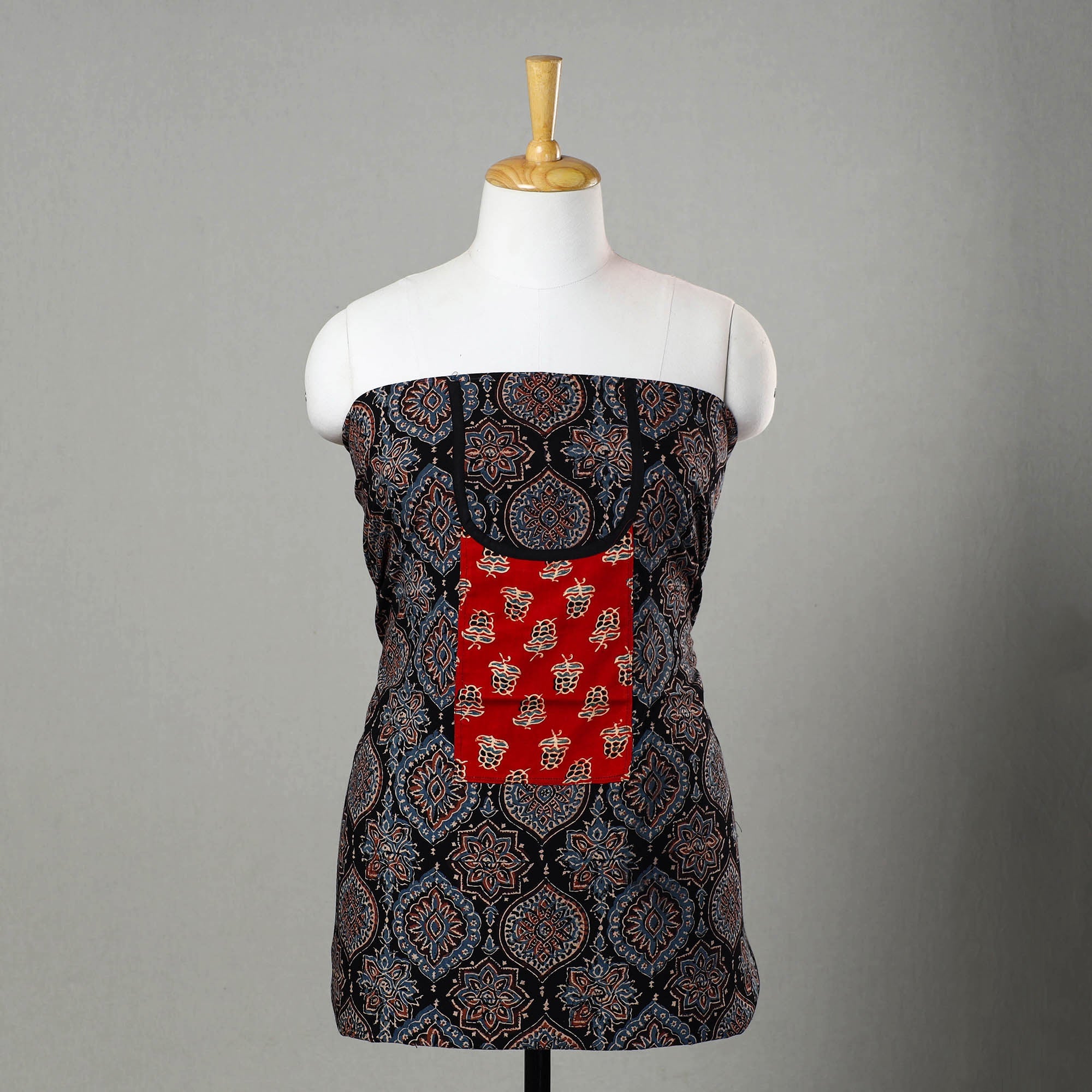 NOORI BAZAR Black - Ajrakh Print Cotton Kurta Material with Patchwork (3m) 15