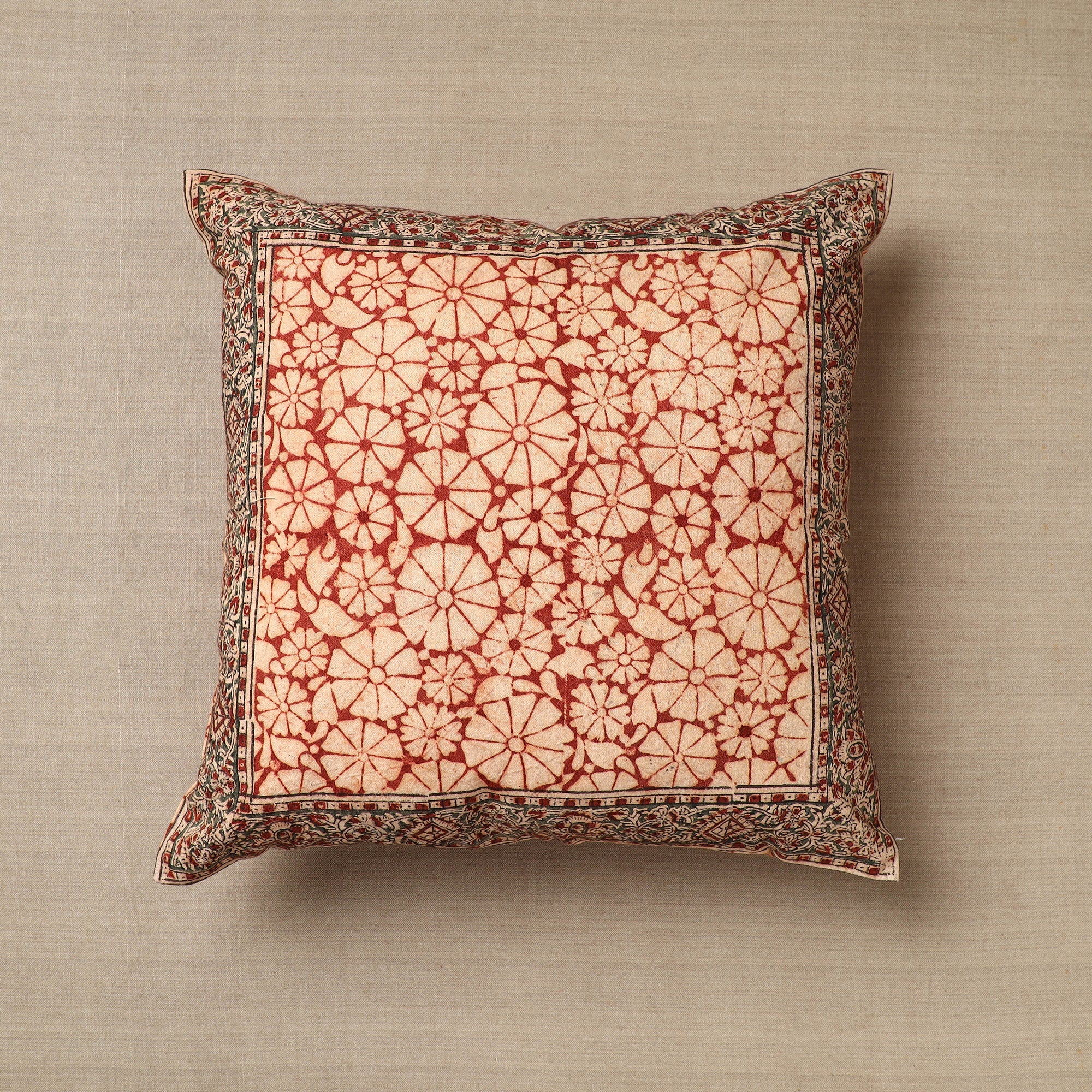 PITCHUKA SRINIVAS KALAMKARI PEDANA Beige - Original Pedana Block Print Cotton Kalamkari Cushion Cover 28