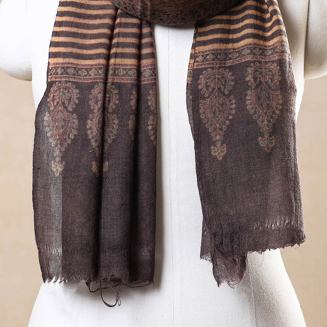 AJRAKH BY JABBAR KHATRI Brown - Ajrakh Hand Block Printed Pure Woolen Stole - view 3