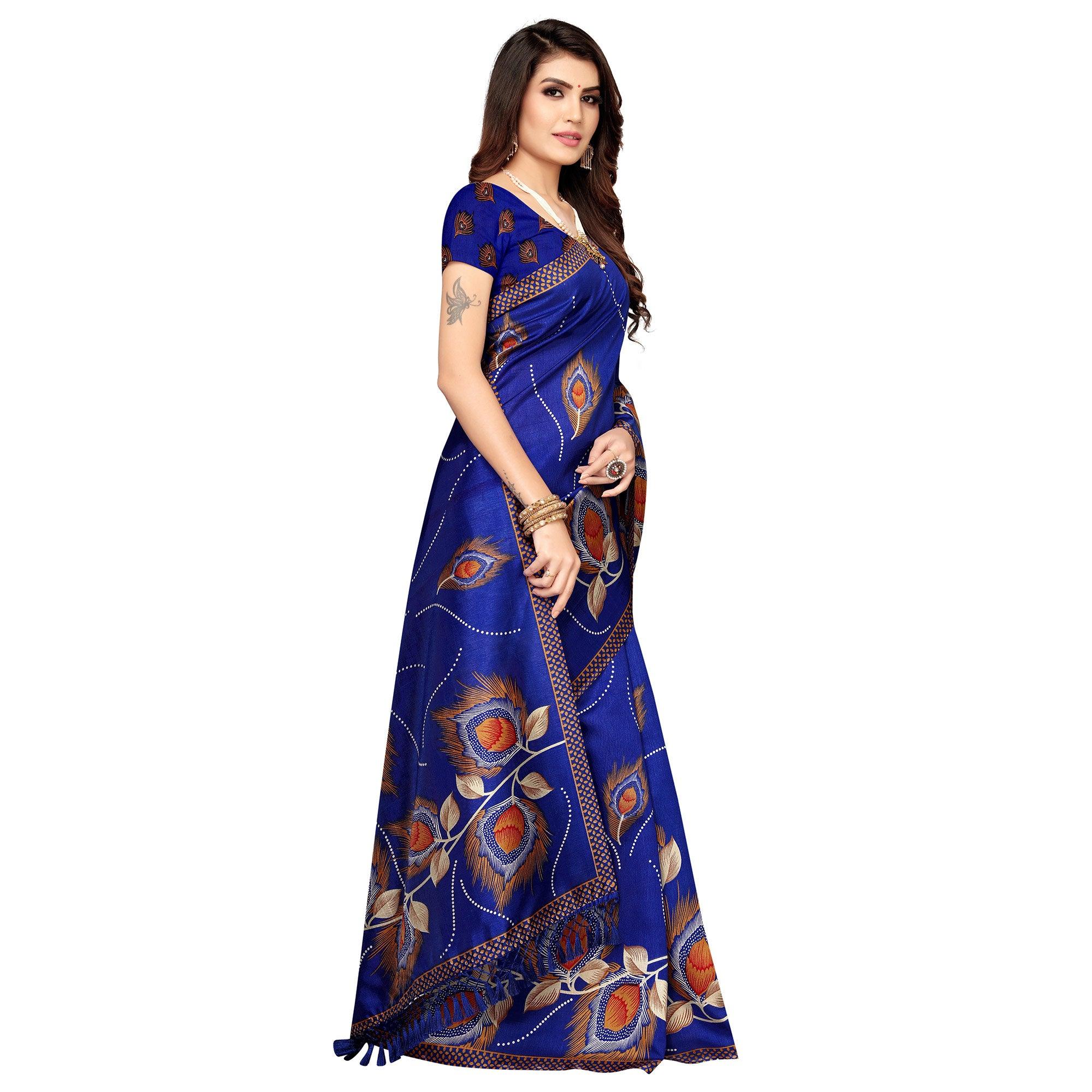 Peachmode Mesmerising Blue Colored Festive Wear Printed Art Silk Saree - view 3