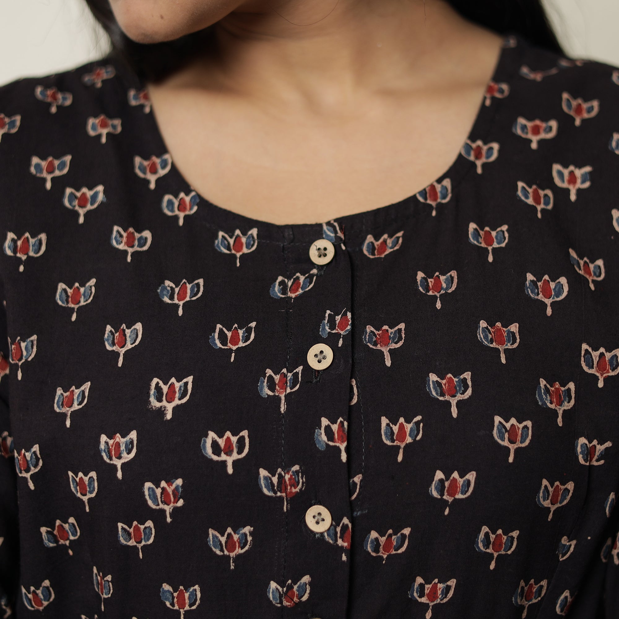 ITOKRI CASUALS Black - Ajrakh Block Printed Cotton Flared Kurta 03 - view 5