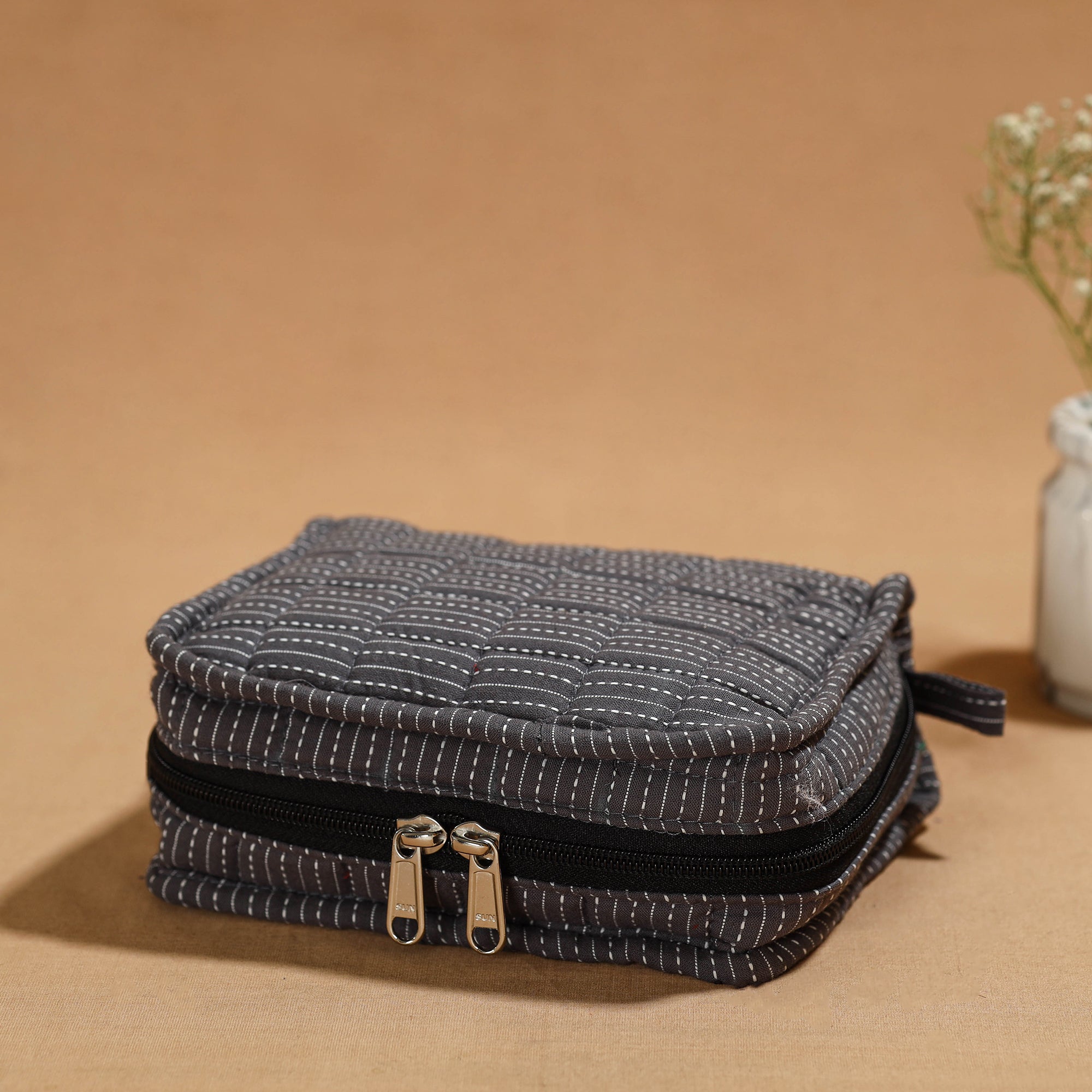 NOORI BAZAR Black - Handmade 4 Pockets Cotton Jewelry Bag 13