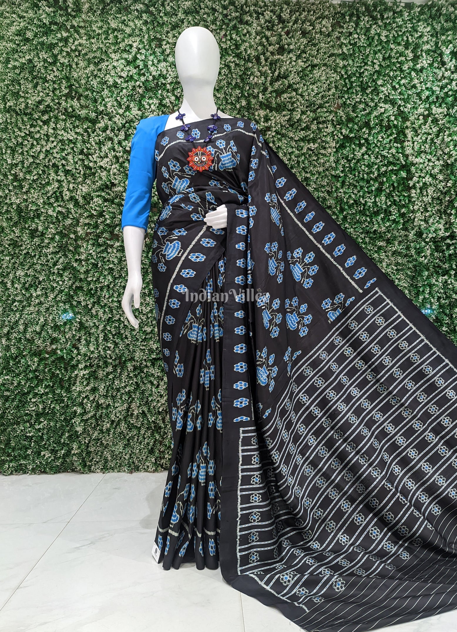 IndianVillèz Black Vase Designer Contemporary Silk Saree