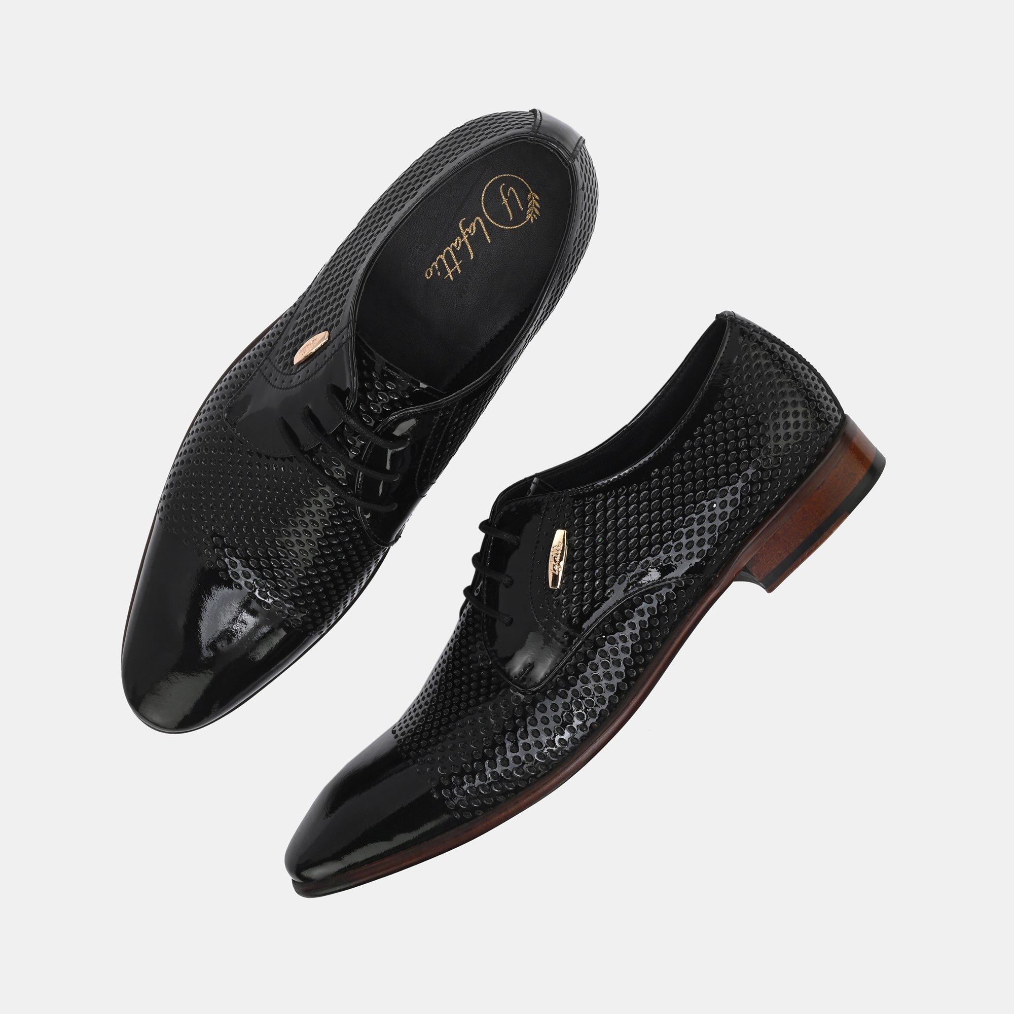 Patent Black Perforated Lace-Up Shoes by Lafattio - view 3