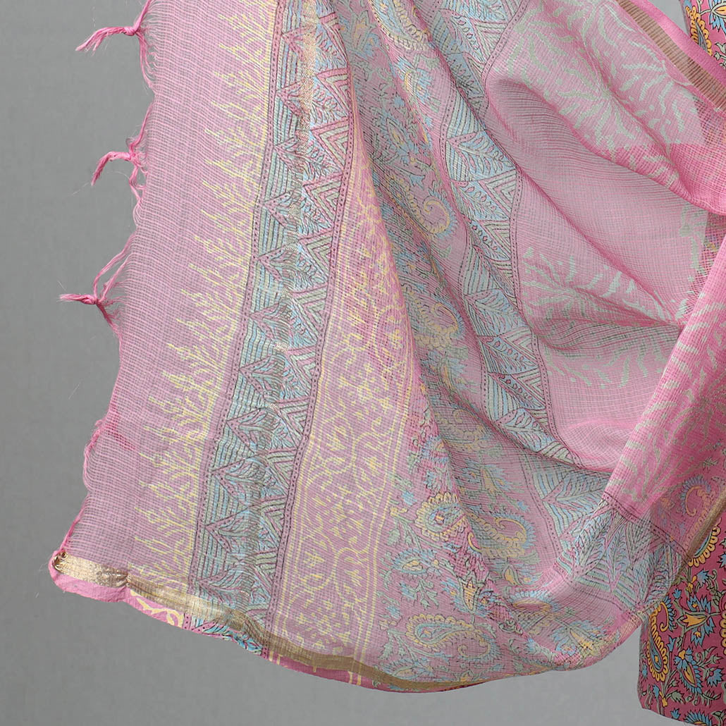 KUSUMLATA 3pc Sanganeri Block Printed Cotton Suit Material with Kota Doria Dupatta 07 - view 4