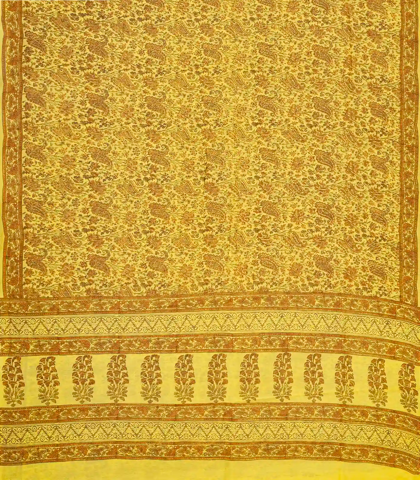 RmKV Mustard Handloom Chanderi Cotton Saree Printed With Floral Motifs - view 2
