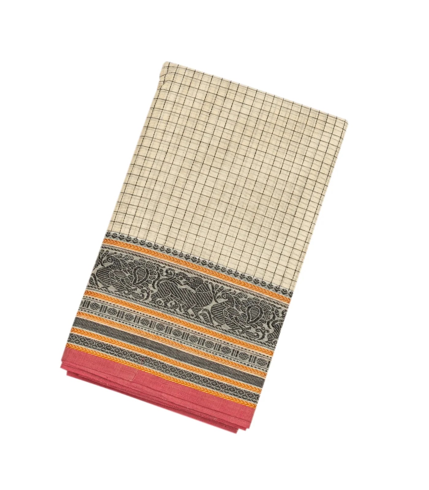 RmKV White Handloom Kanchi Cotton Saree With Checks