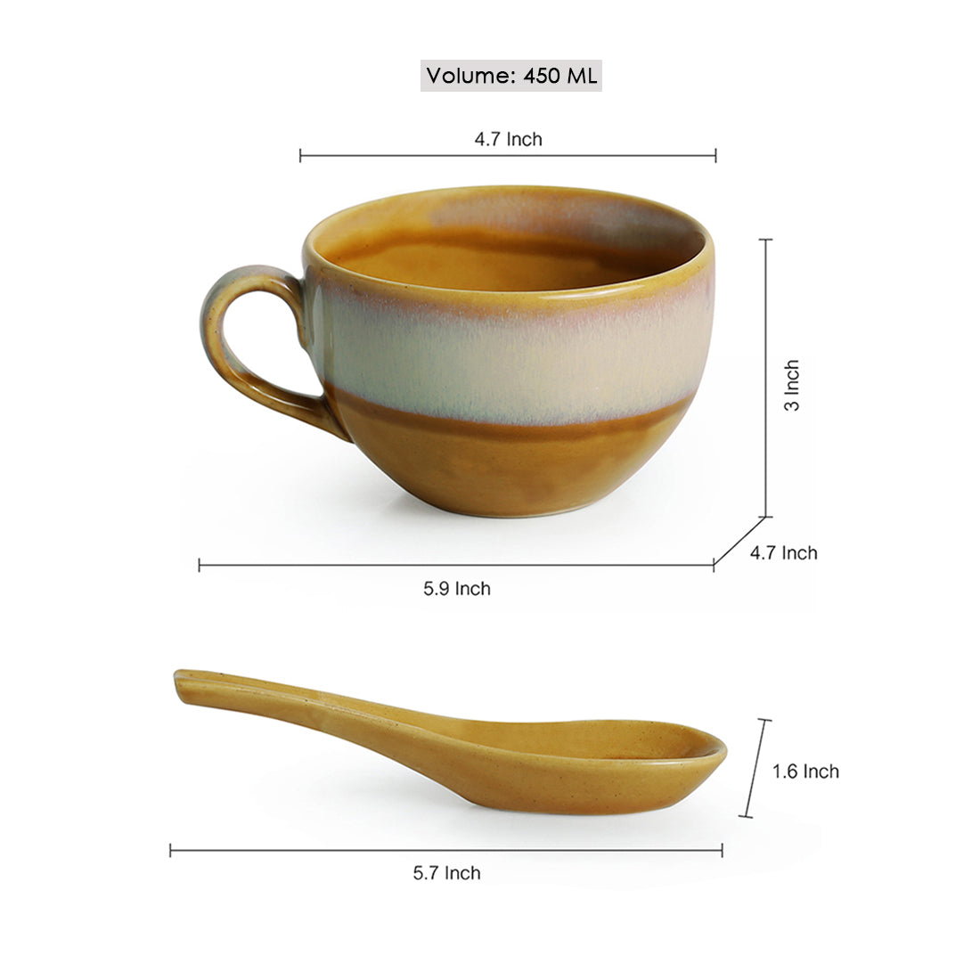 EXCLUSIVELANE 'The Eclipsed Four' Soup Bowls With Spoons Dual Glazed Studio Pottery In Ceramic (Set Of 4) - view 5