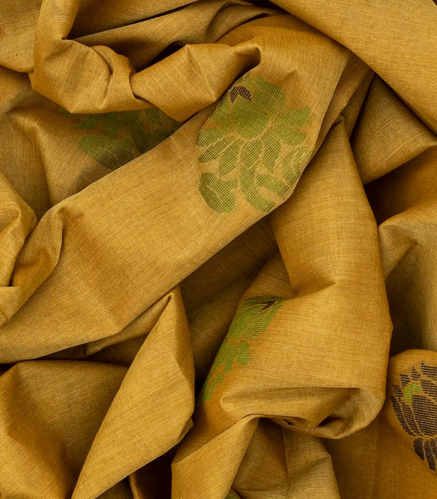 RmKV Olive Green Handloom Village Cotton Saree With Flower Motifs-Olive Green - view 3