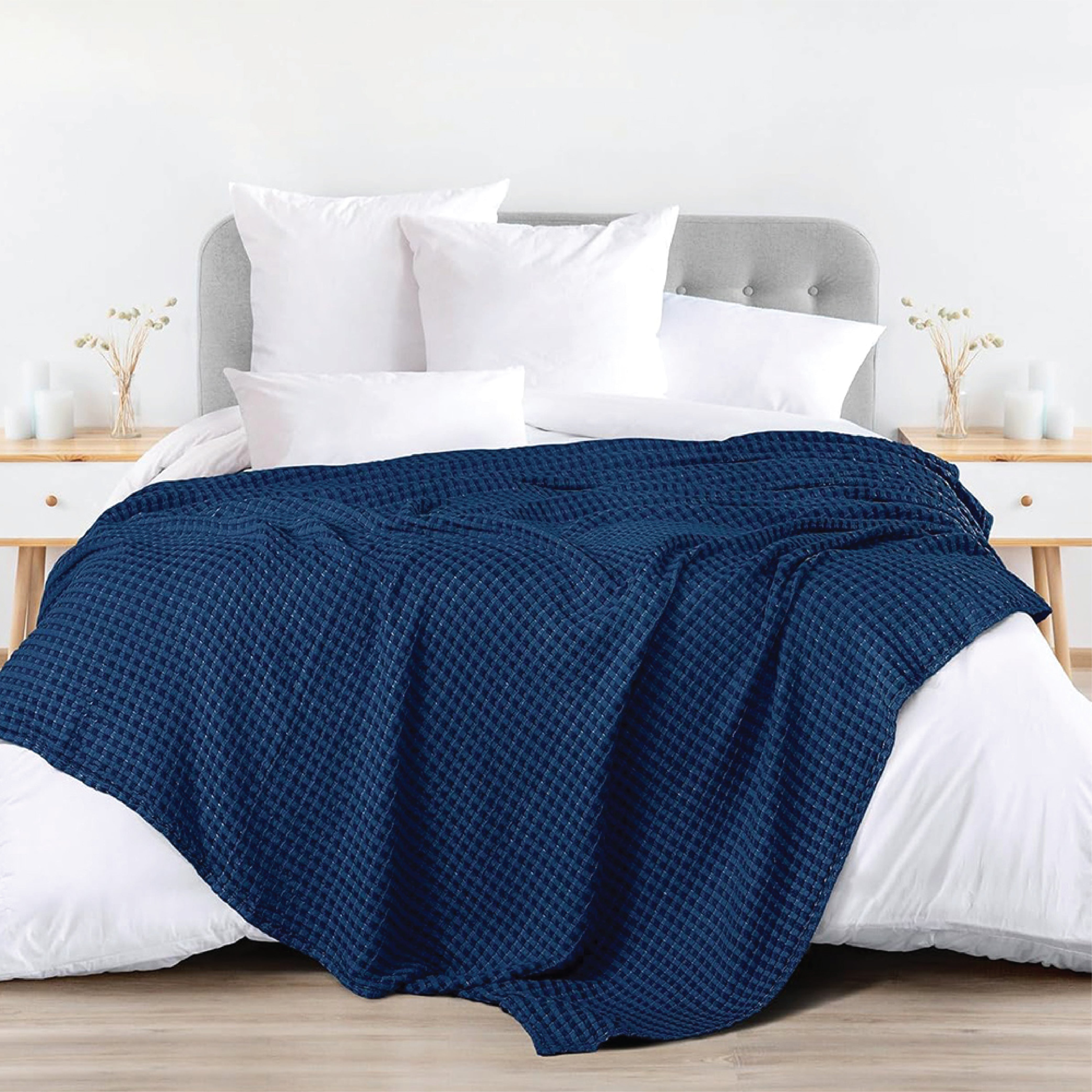 100 cotton waffle – Urban Space -Home Furnishing Store 100% Cotton Waffle Weave Blanket / Cotton Dohar for Bedroom - Navy