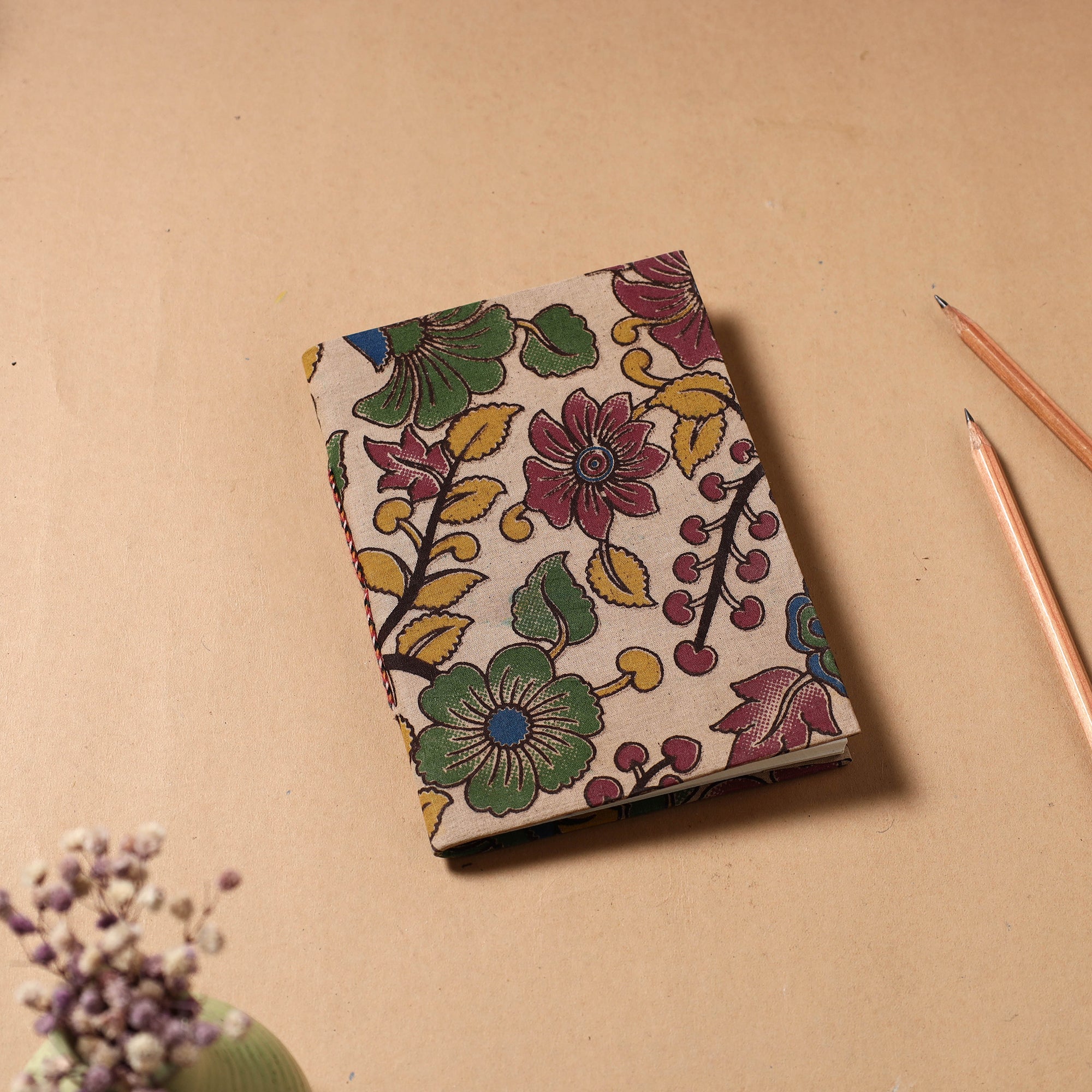 BINDAAS UNLIMITED Beige - Kalamkari Fabric Cover Handmade Paper Notebook (7 x 5 in)