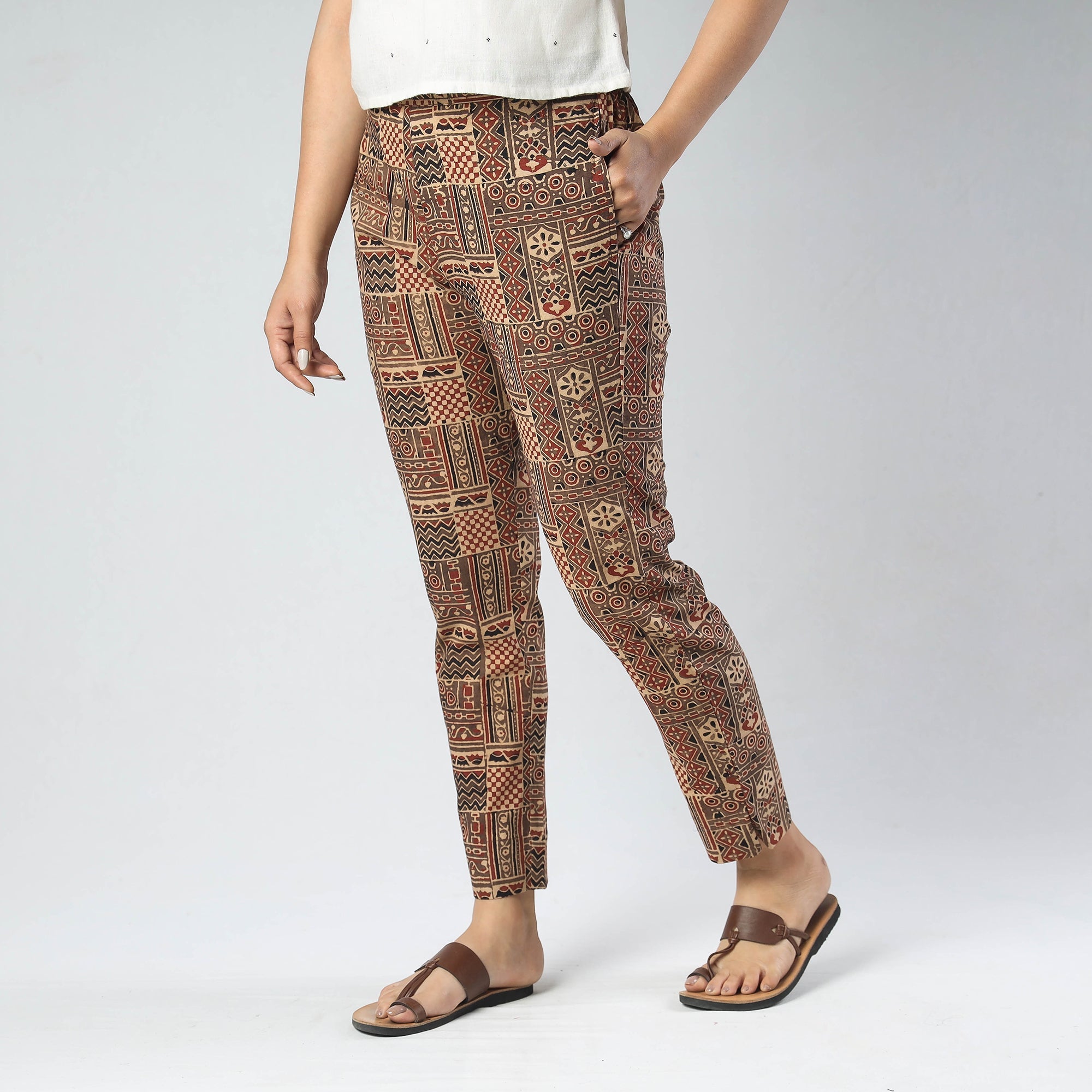ITOKRI CASUALS Brown - Ajrakh Block Printed Cotton Pant