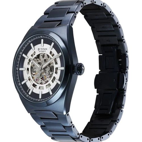 Titan Nexus Skeletal Automatic Analog with Blue Dial Blue Stainless Steel Strap Watch for Men 42mm 90221QM03 - view 2