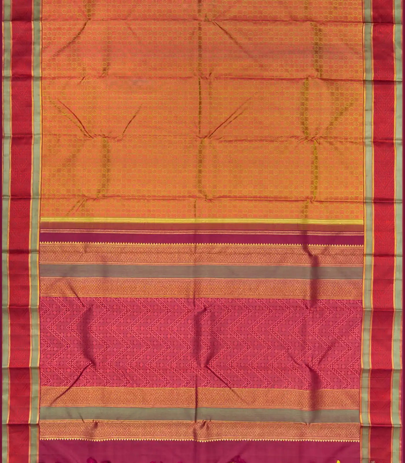 RmKV Dark Olive & Peach Handloom Kanchipuram Natural Dyed Silk Saree - view 3