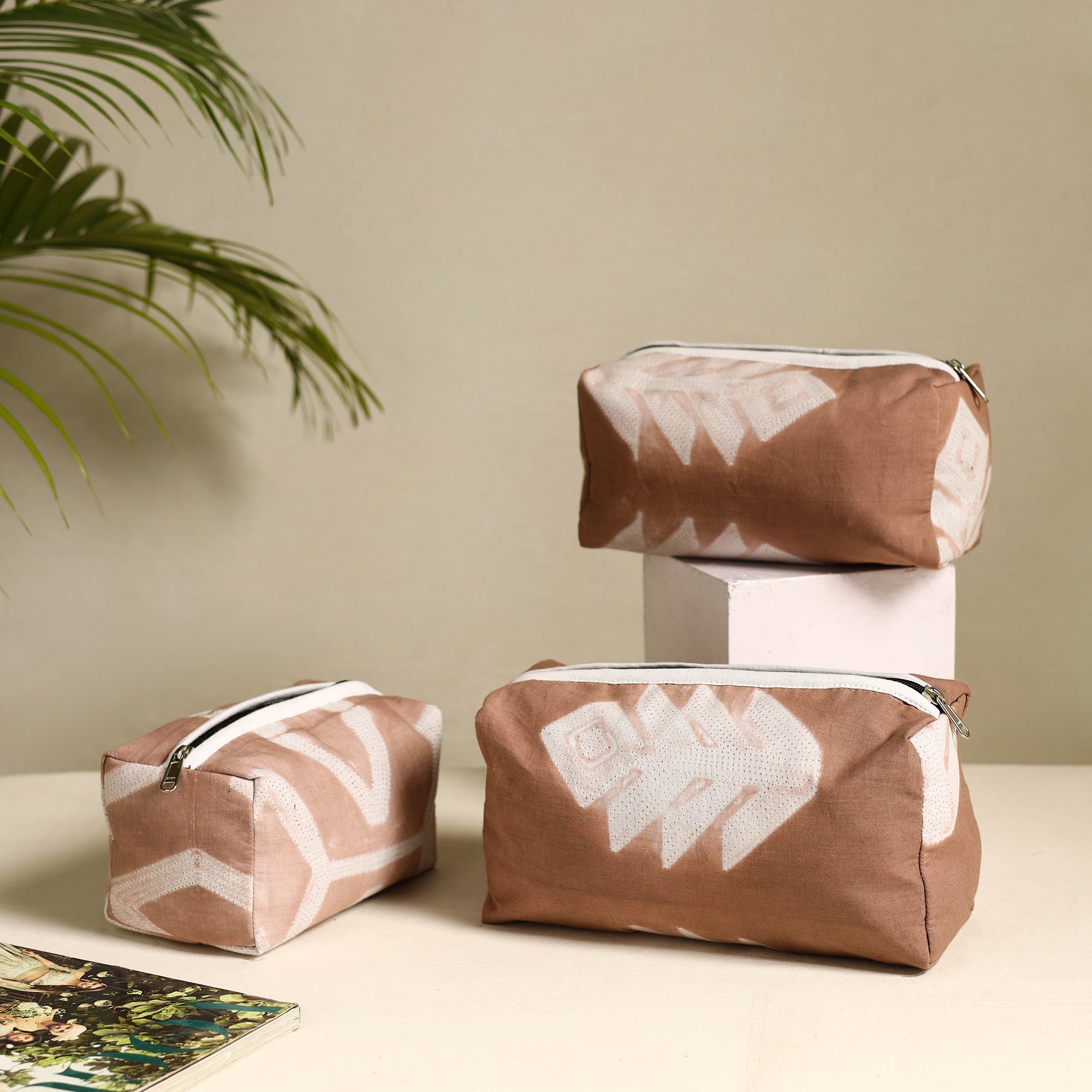 NOORI BAZAR Brown - Handmade Cotton Toiletry Bags (Set of 3) 07