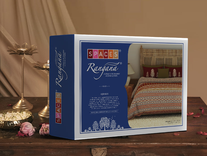 Spaces India Godna Ornate Beige 100% Cotton King Size Bedsheet - Rangana by Spaces - view 2