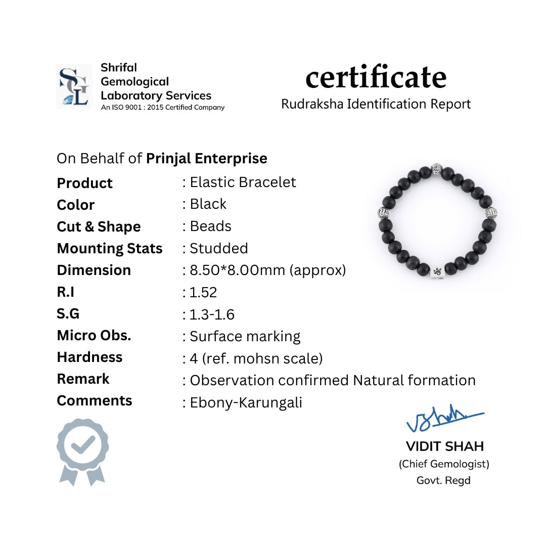 Prinjal Jewellers Ebony Karungali with Shree Hari Silver Beads Bracelet - view 7