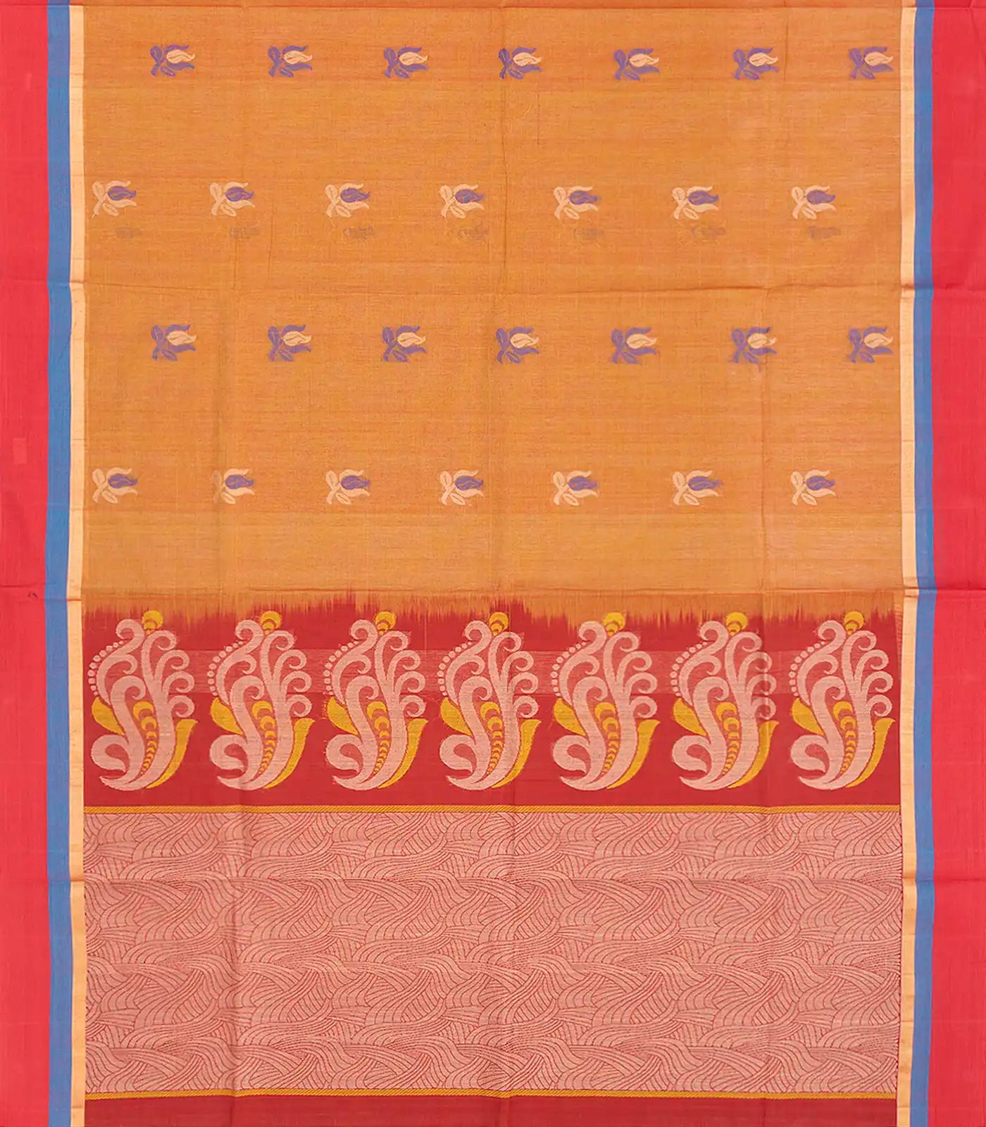 RmKV Rust Handloom Village Cotton Saree With Floral Motifs-Rust - view 2