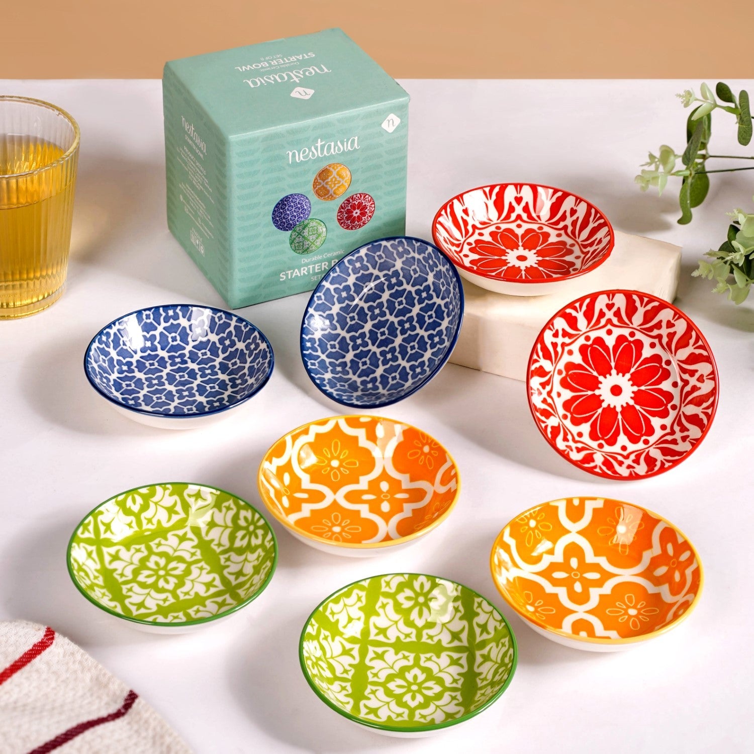 Nestasia Mediterranean Vibrancy Small Ceramic Bowls Set Of 8 70ml