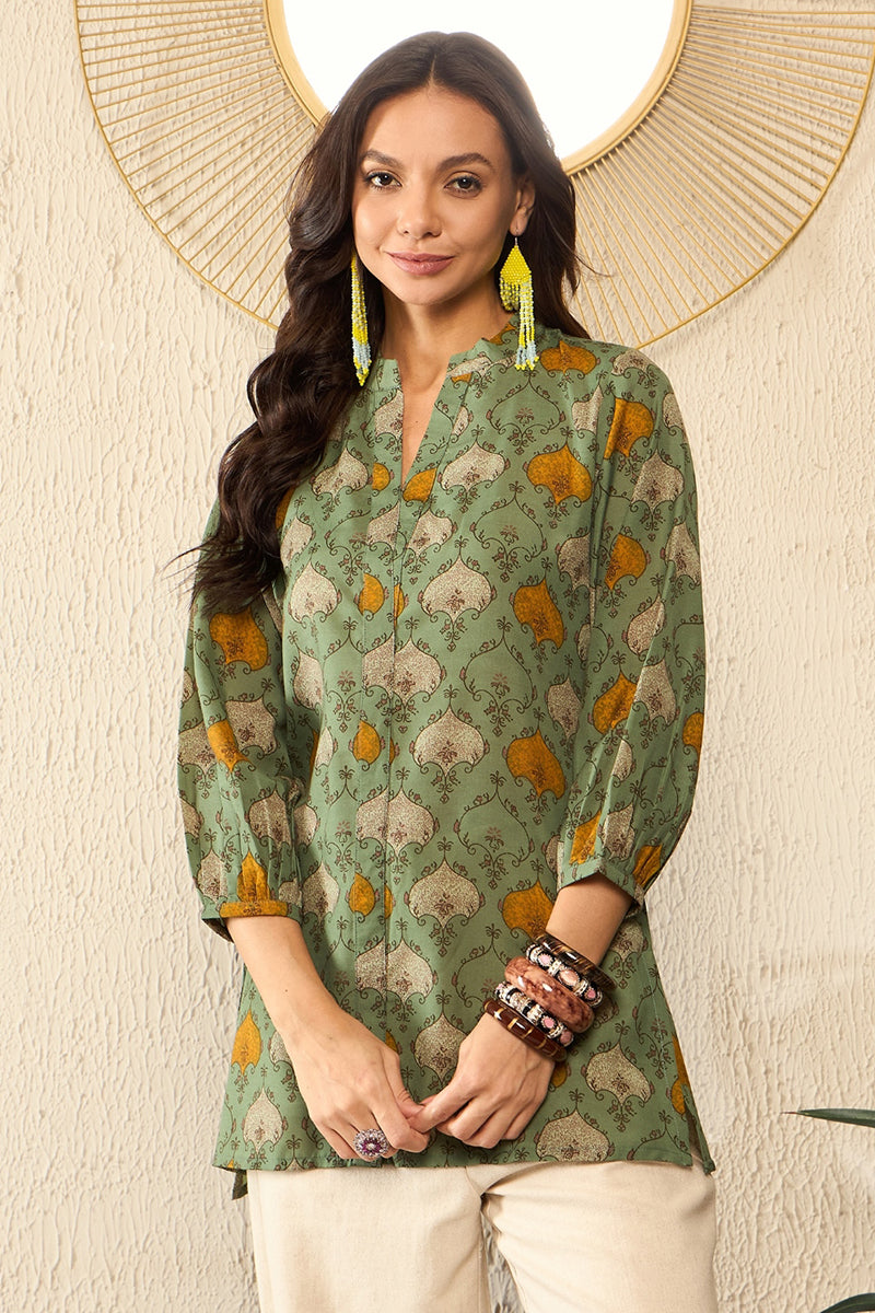 Ahika Green Cotton Blend Ethnic Motifs Printed Regular Kurti Tunics VT1325 - view 6