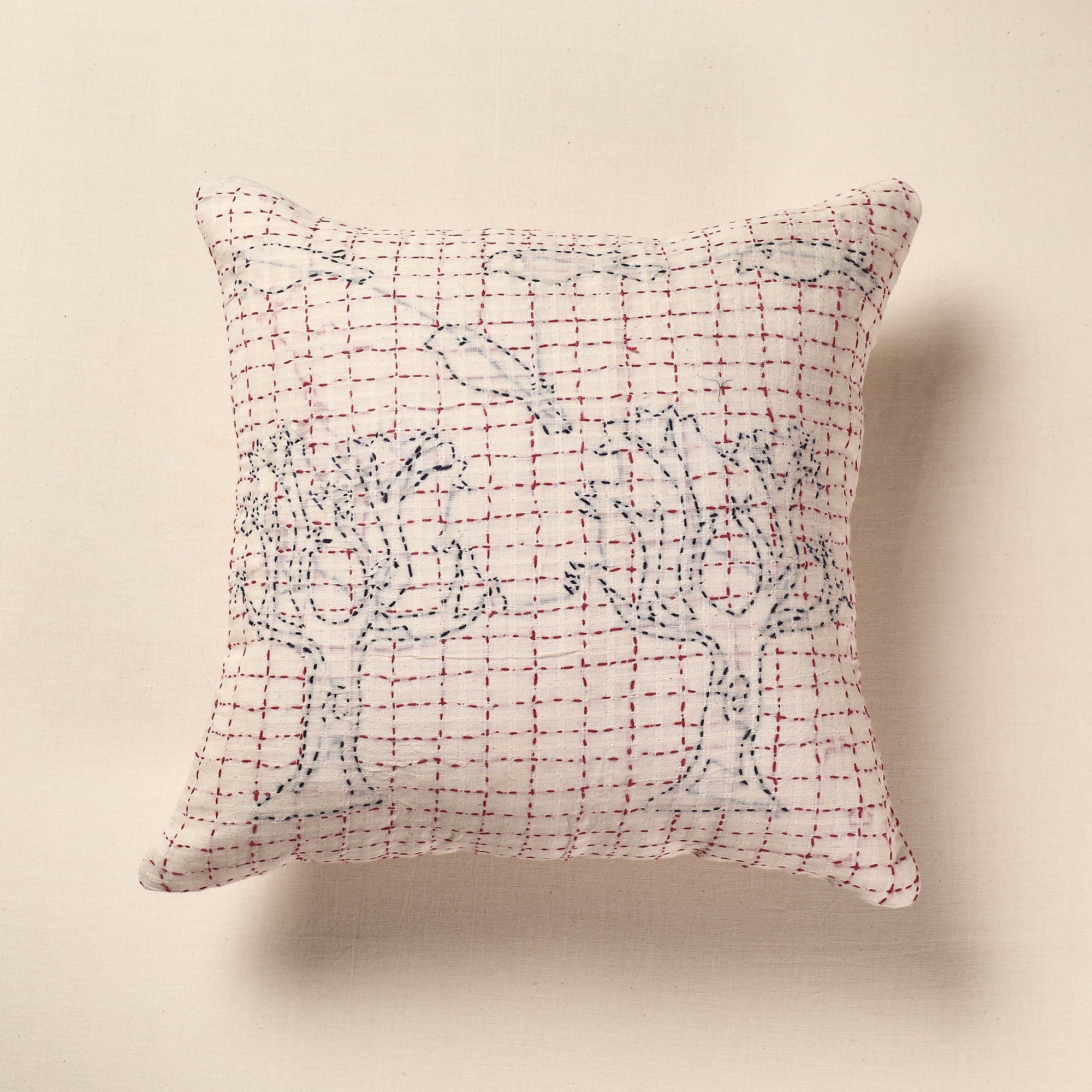 ARTISAN HAND BLOCK PRINTS Beige - Tagai Work Cotton Cushion Cover (16 x 16 in)