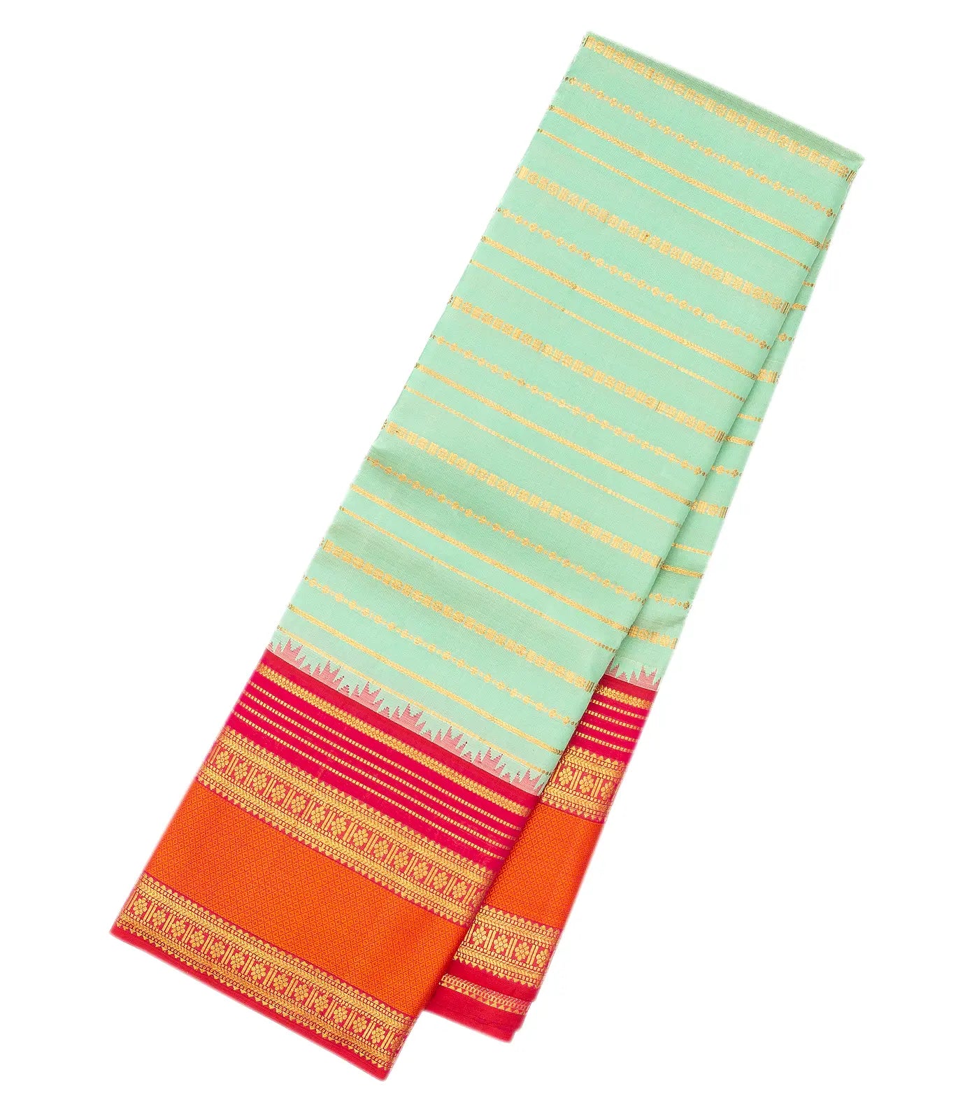 RmKV Aquamarine Handloom Kanchipuram Korvai Silk Saree With Zari Stripes