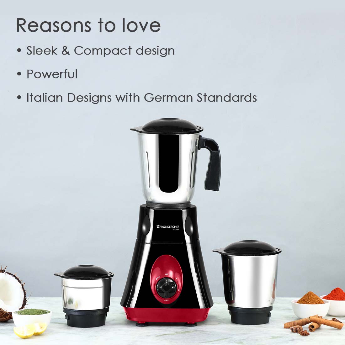 Wonderchef Vietri Mixer Grinder, 550W with 3 Anti-rust Stainless - view 12
