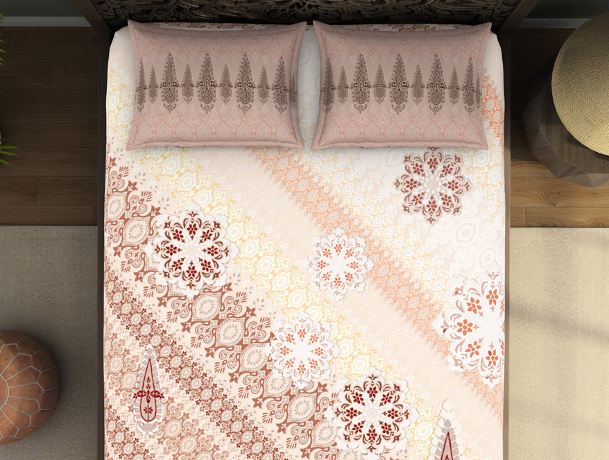 Spaces India Ornate Brown 100% Cotton King Size Bedsheet Rangana Digital - By Spaces - view 4