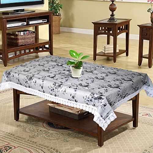 Kuber Industries Flower Printed PVC 4 Seater Center Table Cover, Protector With White Lace Border, 40"x60" (Grey)