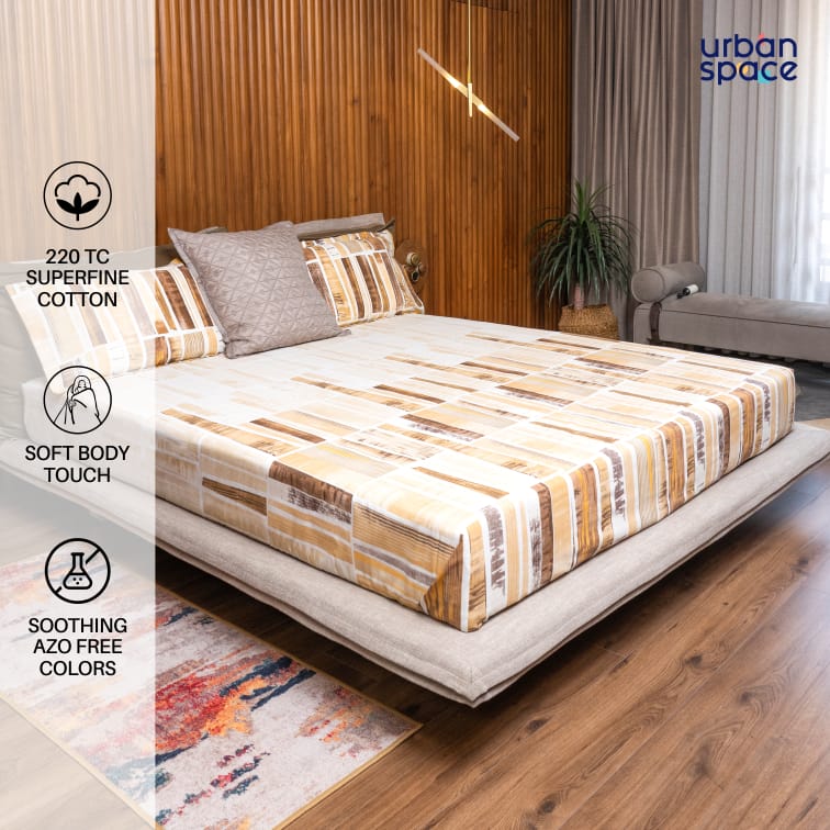 Urban Space -Home Furnishing Store 220 TC 100% Cotton printed double bedsheet - Skyscrapper Mustard - view 2