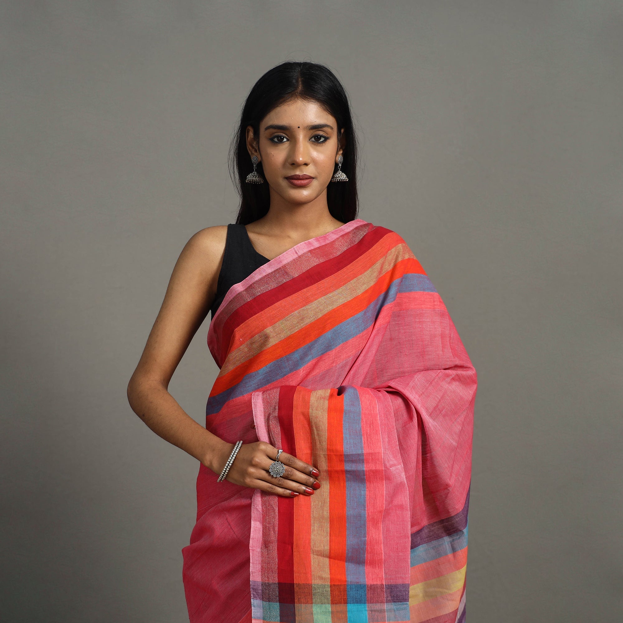 CREYO Zari Stripes Cotton Handloom Saree 21 – Women's - view 4