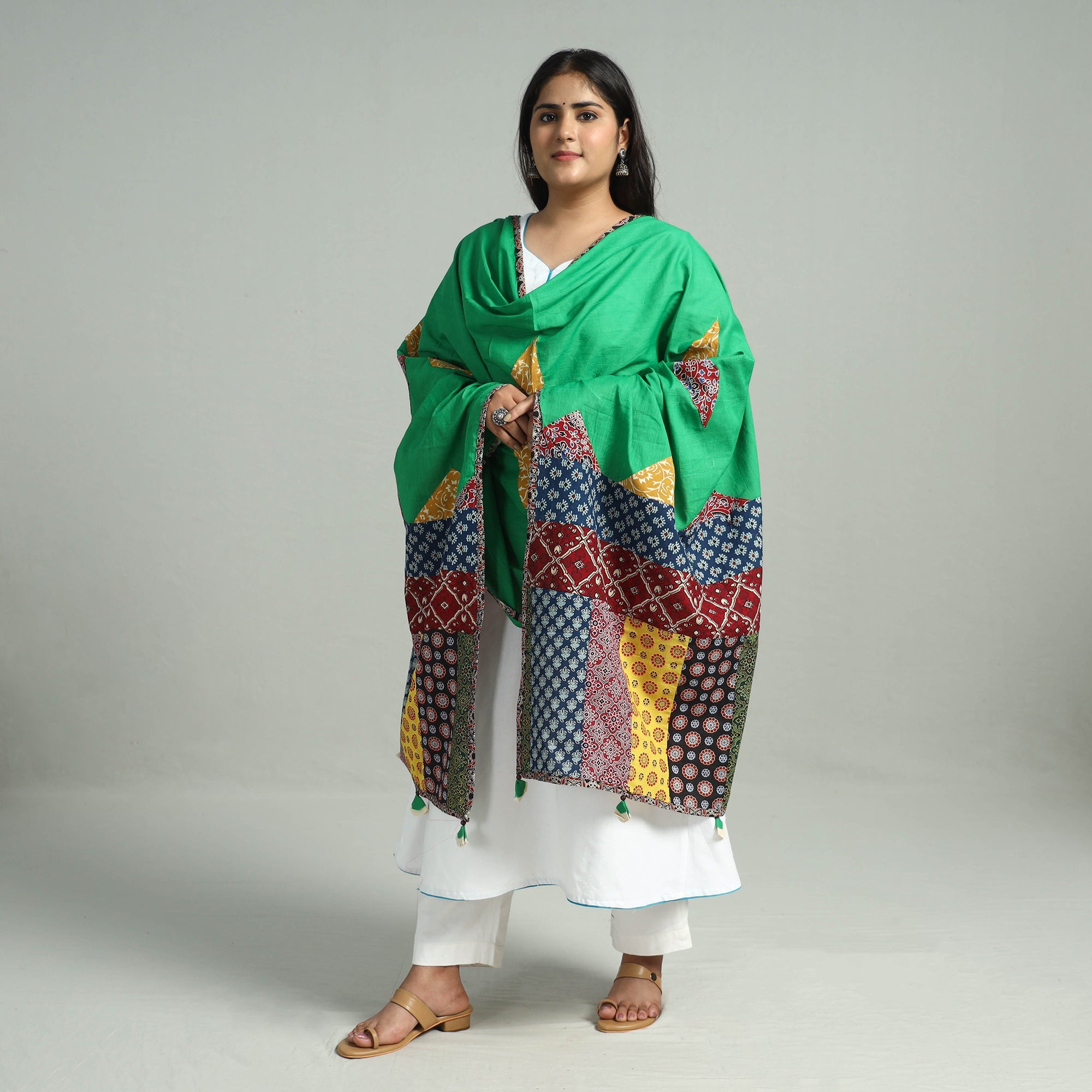 SHADES OF MARUDHARA Applique Patchwork Cotton Ajrakh Dupatta with Mirror Work 04 - view 2