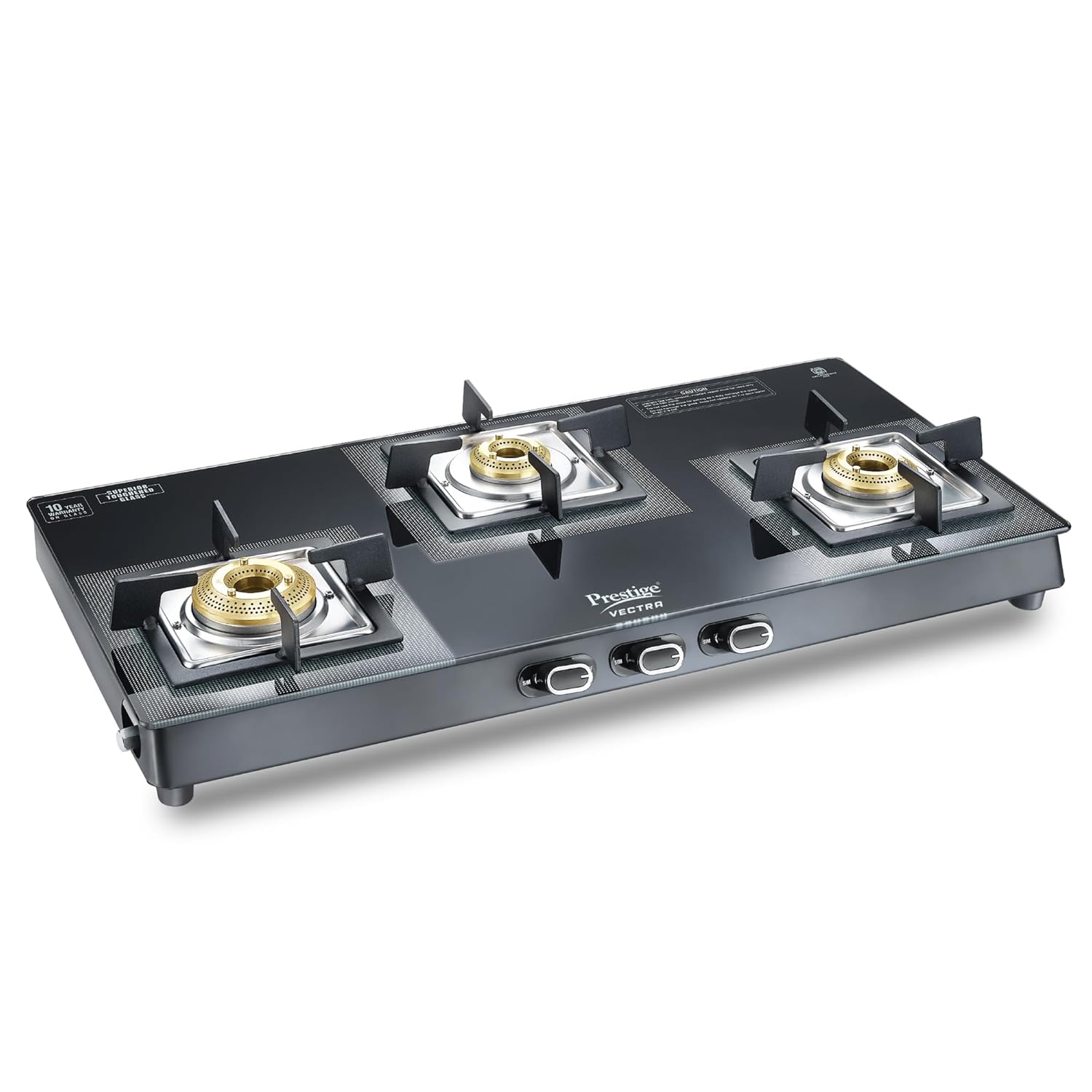 Prestige Vectra Glass Top 3 Burners Gas Stove | Black