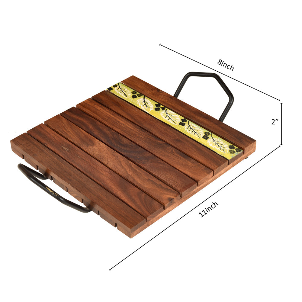 ART CREATIONS BY SUMAN SONTHALIA 'Leaf of Nature' Snack Tray in Rosewood (11x8x2) - view 4