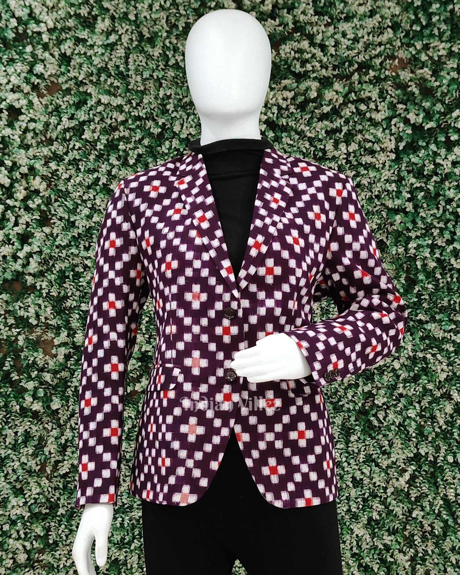 IndianVillèz Purple Pasapali Odisha Ikat Women's Designer Blazer
