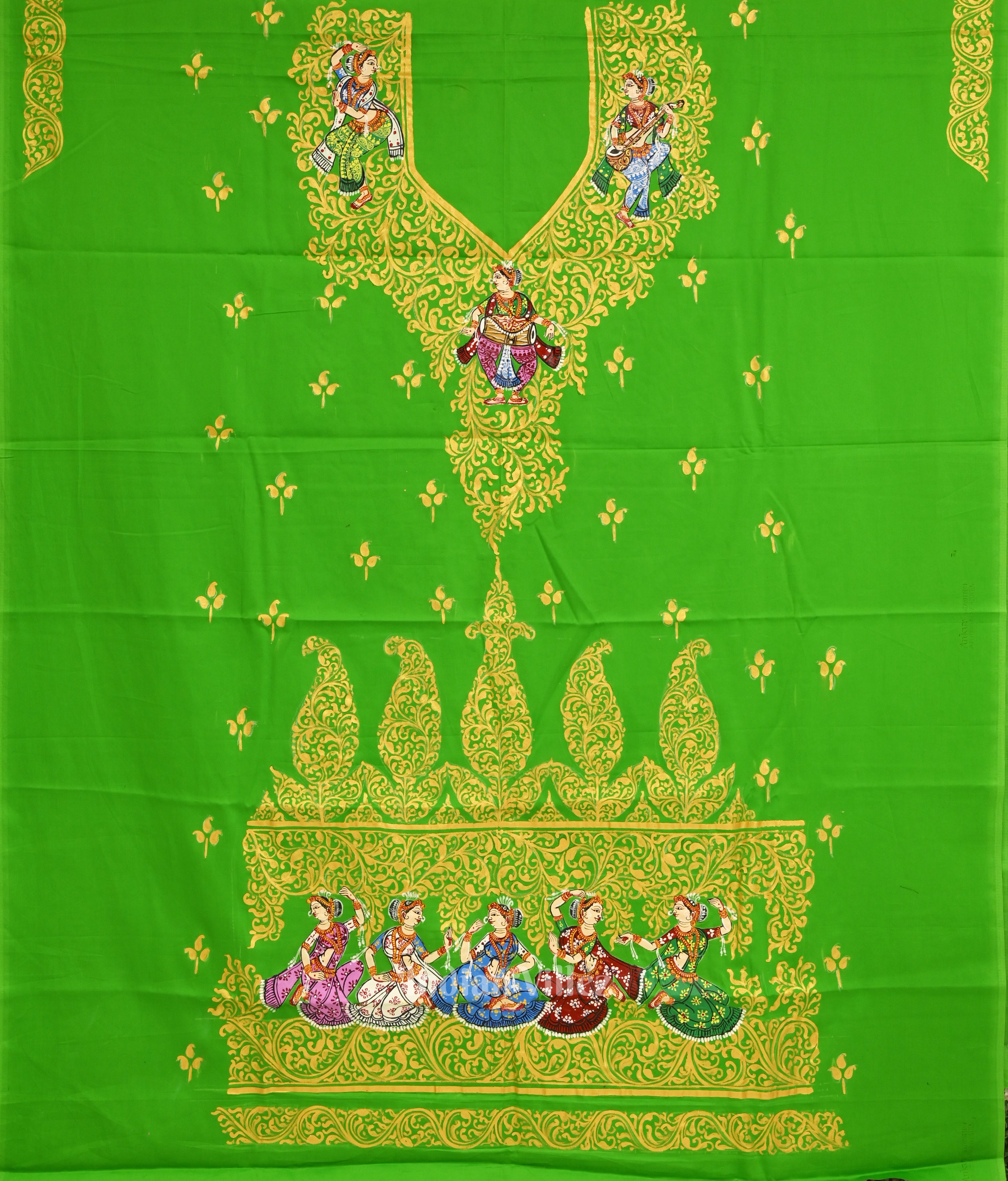 IndianVillèz Exclusive Green Nartaki Theme Pattachitra Kurti Dress Material