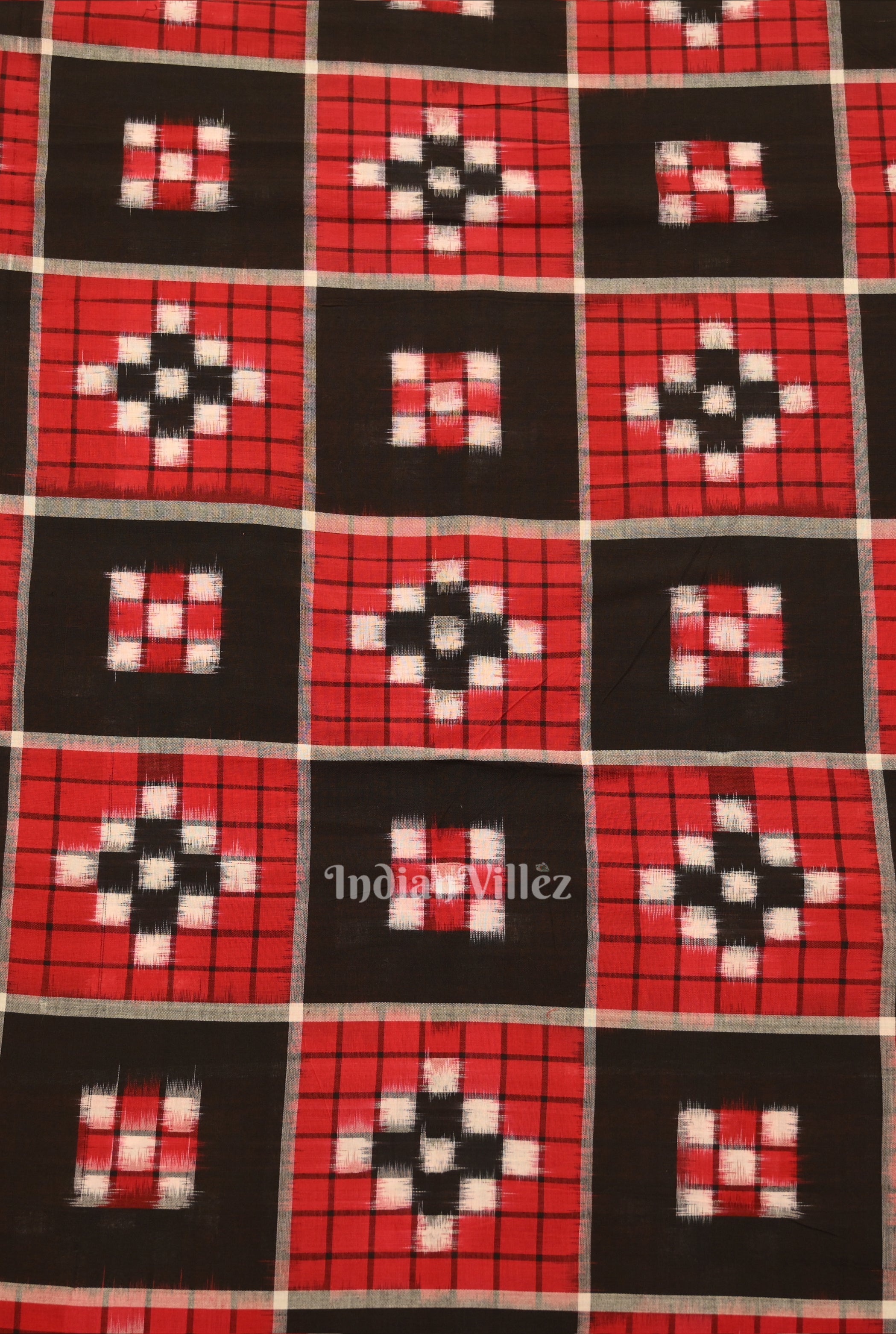 IndianVillèz Black Red Pasapali Sambalpuri Ikat Cotton Fabric - view 3