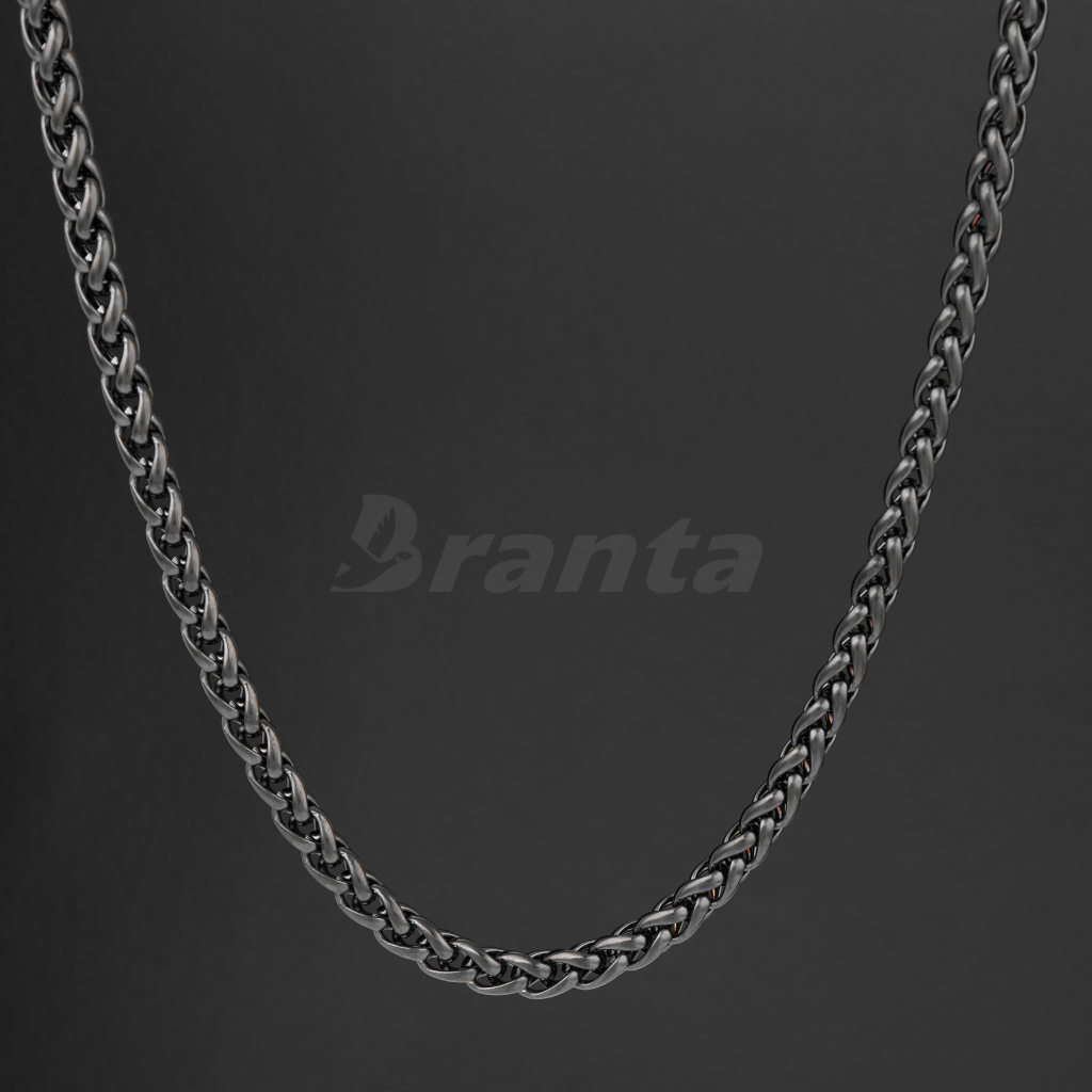 Branta Black Stainless Steel Wheat Chain For Men (21.5 Inch)