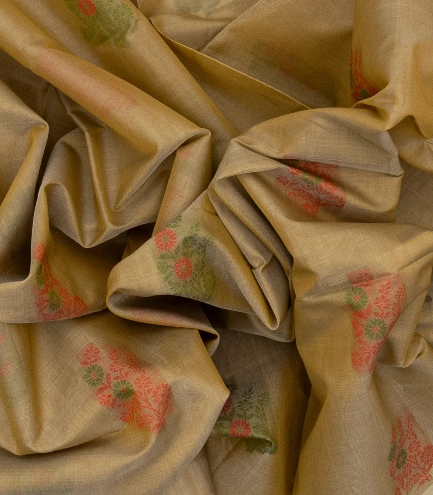 RmKV Taupe Handloom Kora Silk Cotton Saree With Buttas & Pink Pallu - view 3