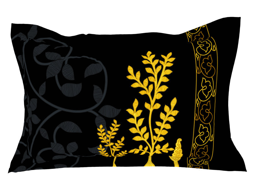 Spaces India Floral Black 100% Cotton King Size Bedsheet - Gold - Rangana By Spaces - view 5