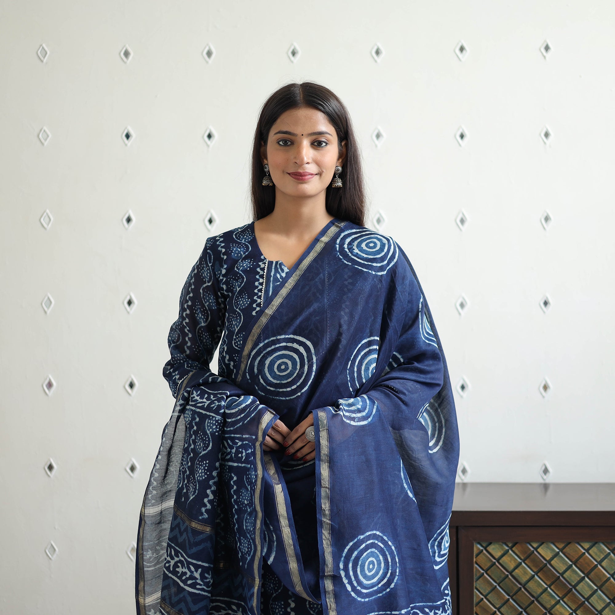 ITOKRI CASUALS Blue - Chanderi Silk Indigo Bagru Block Print Kurta Set 01