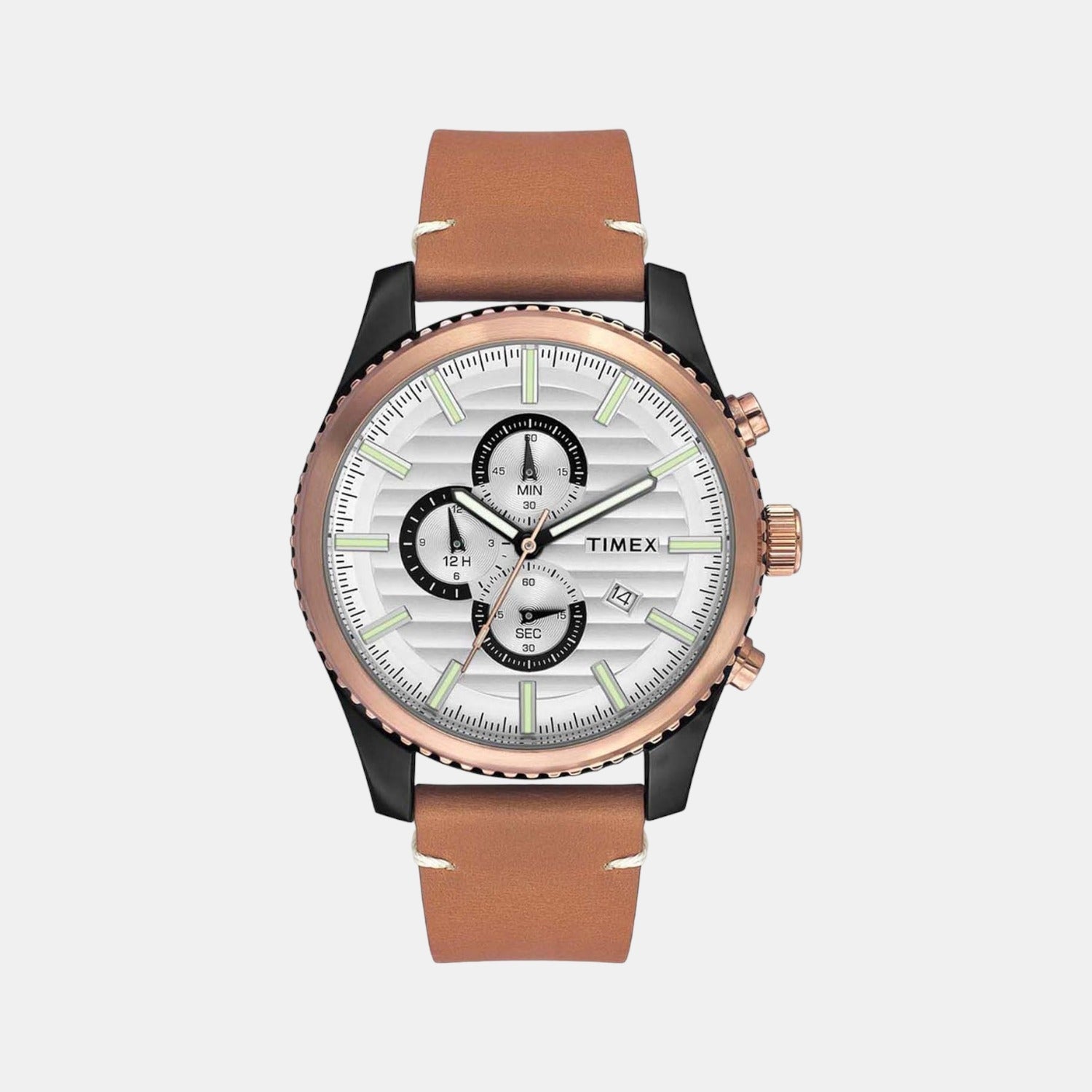 Timex Fashion Men Quartz Silver Dial Chronograph Leather Watch TWEG19502